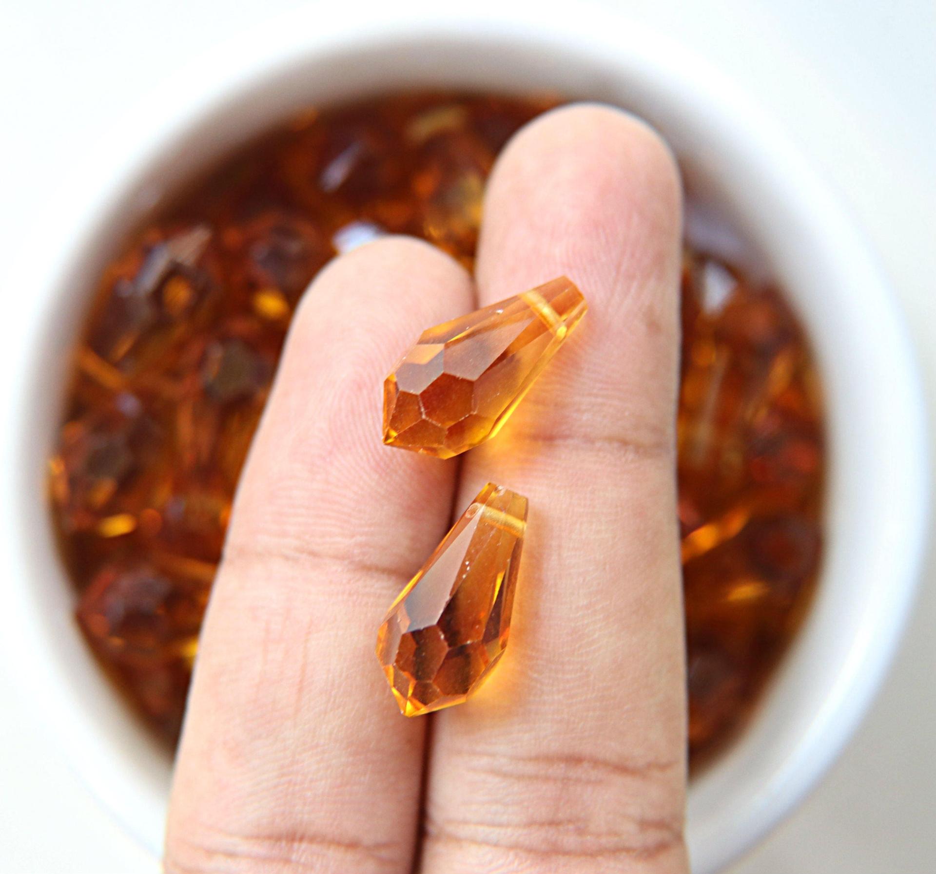 Vintage Czech Topaz crystal Drops 18x9 MM Fancy Crystal drops 3/12/36 Pieces