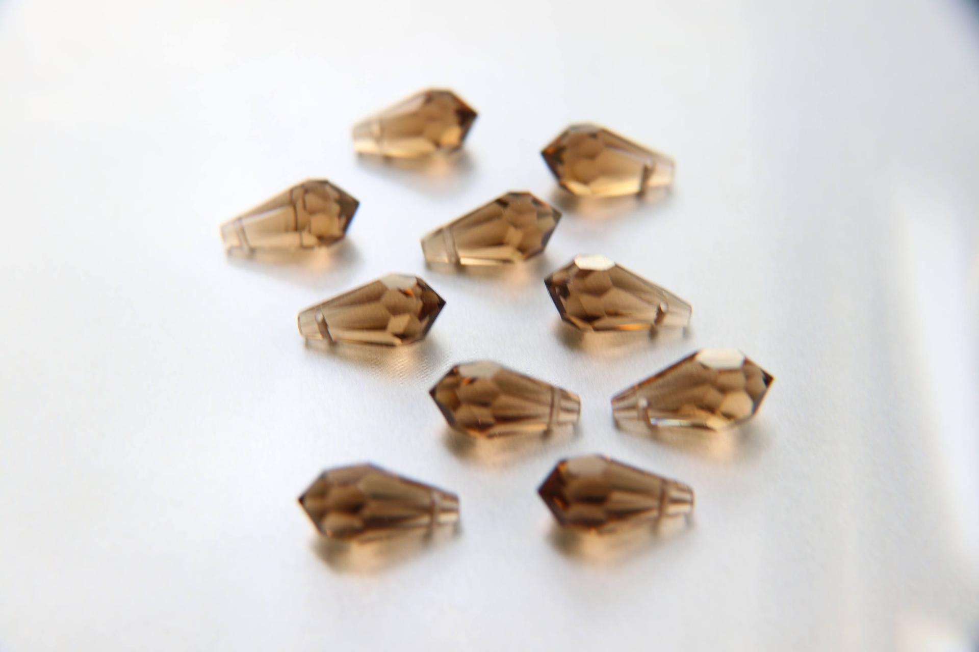 Vintage Czech Light Smoked Topaz crystal Drops 18x9 MM Fancy Crystal drops 3/12/36 Pieces