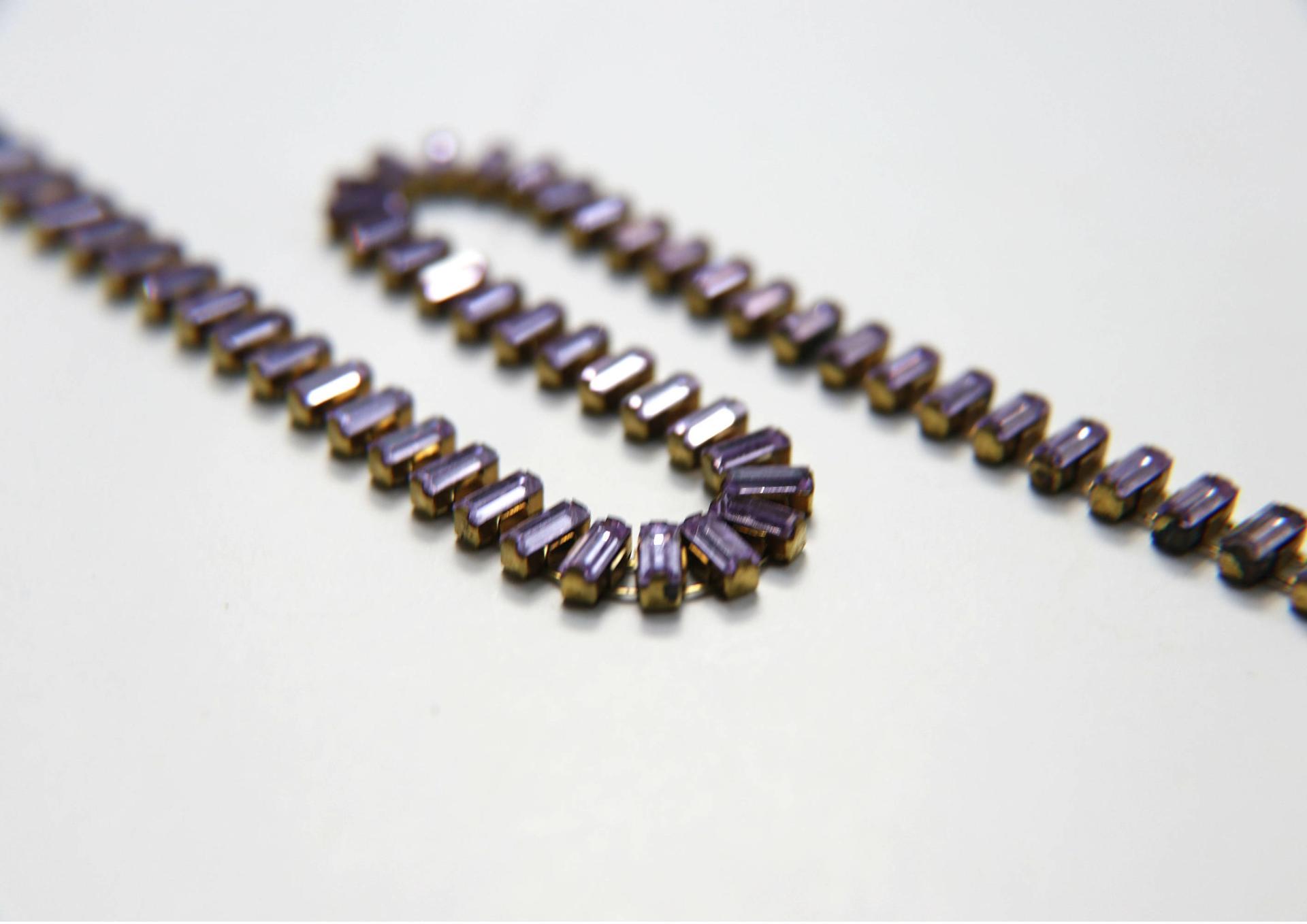 Swarovski Snake Baguette chain 7x3 mm in Violet (371) settings in Brass 0.5/1/2 Meters Wedding Bridal Supplies|Jewelry Making|Decoration