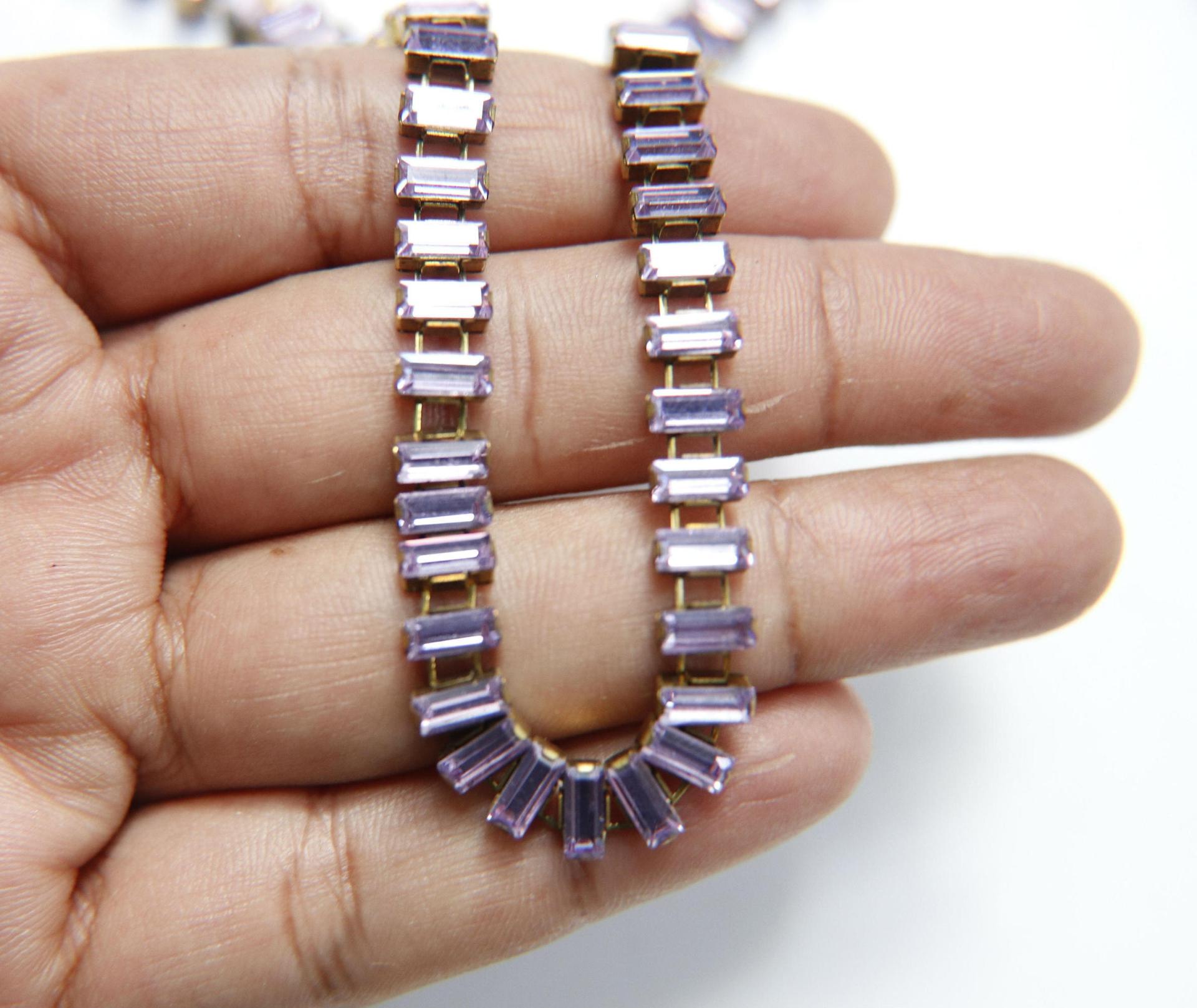 Swarovski Snake Baguette chain 7x3 mm in Violet (371) settings in Brass 0.5/1/2 Meters Wedding Bridal Supplies|Jewelry Making|Decoration