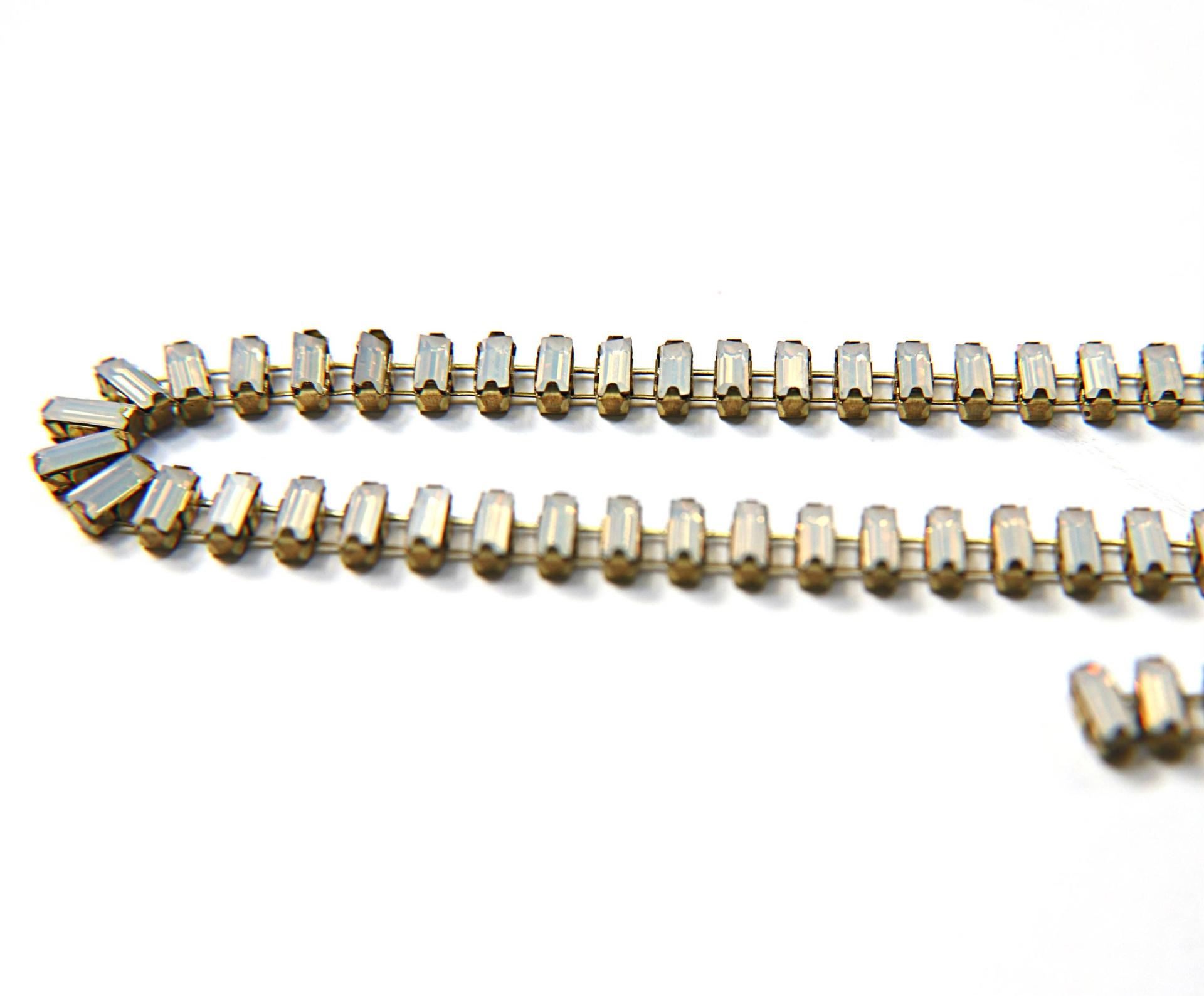Swarovski Snake Baguette chain 7x3 mm in White Opal (234) settings in Brass 0.5/1/2 Meters Wedding Bridal Supplies|Jewelry Making|Decoration