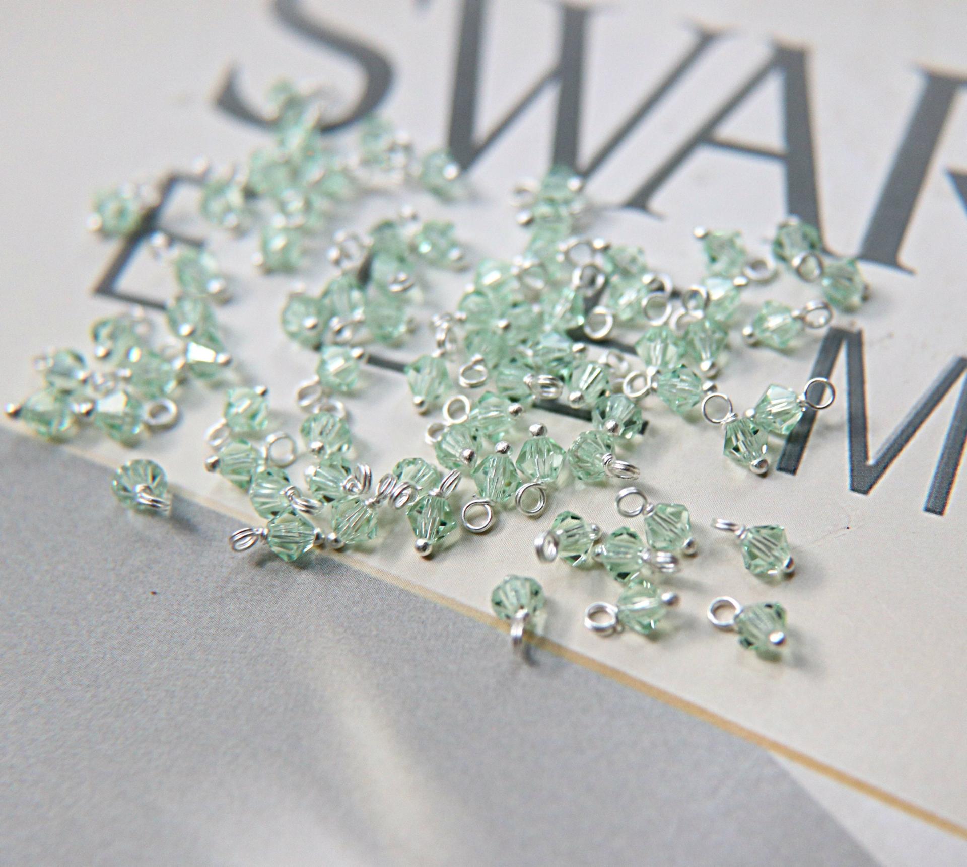4mm Swarovski Chrysolite crystal dangles in Sterling Silver wire wrapped- charms- drops- jewelry making 72/144/432/1000Pieces
