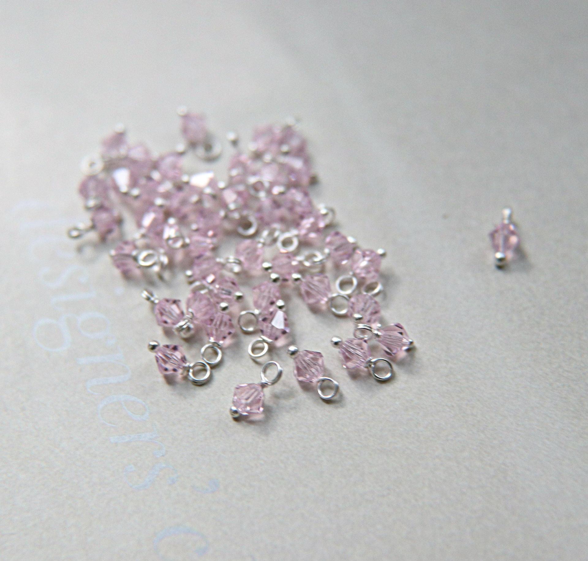 4mm Swarovski Rosaline crystal dangles in Sterling Silver wire wrapped- charms- drops- jewelry making 72/144/432/1000Pieces
