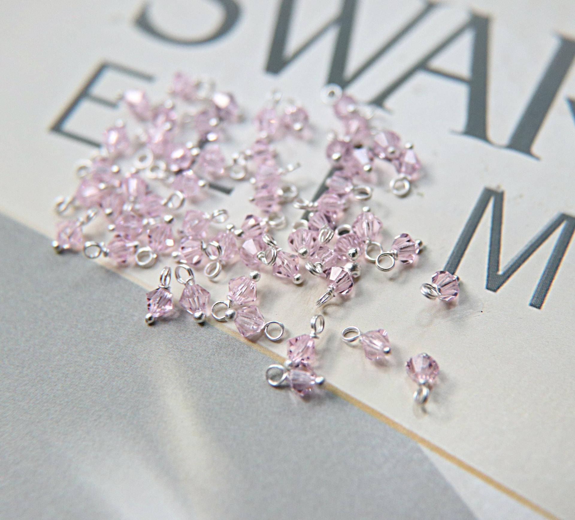 4mm Swarovski Rosaline crystal dangles in Sterling Silver wire wrapped- charms- drops- jewelry making 72/144/432/1000Pieces