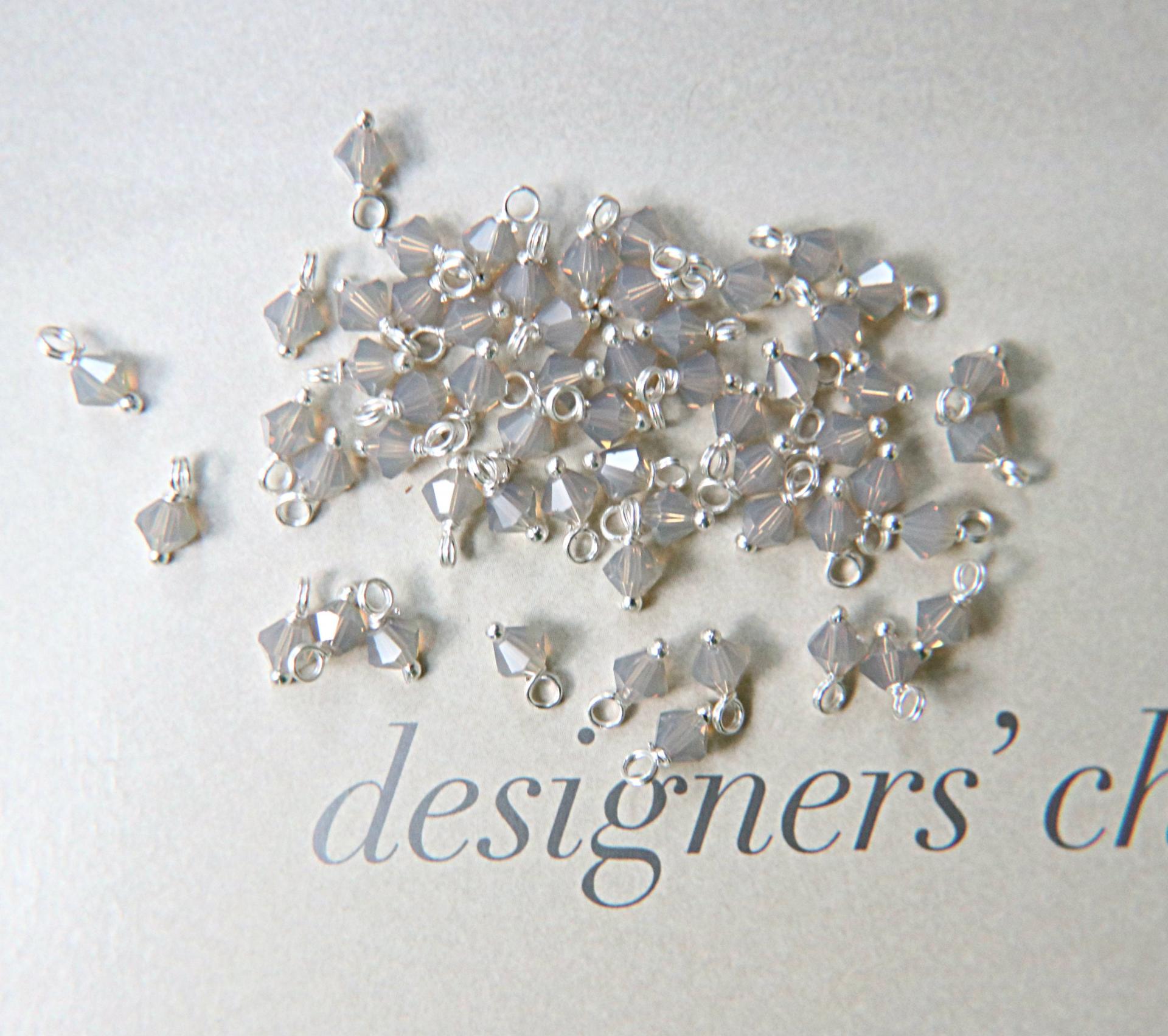 4mm Swarovski Light Grey Opal crystal dangles in Sterling Silver wire wrapped- charms- drops- jewelry making 36/72/144/432/1000Pieces