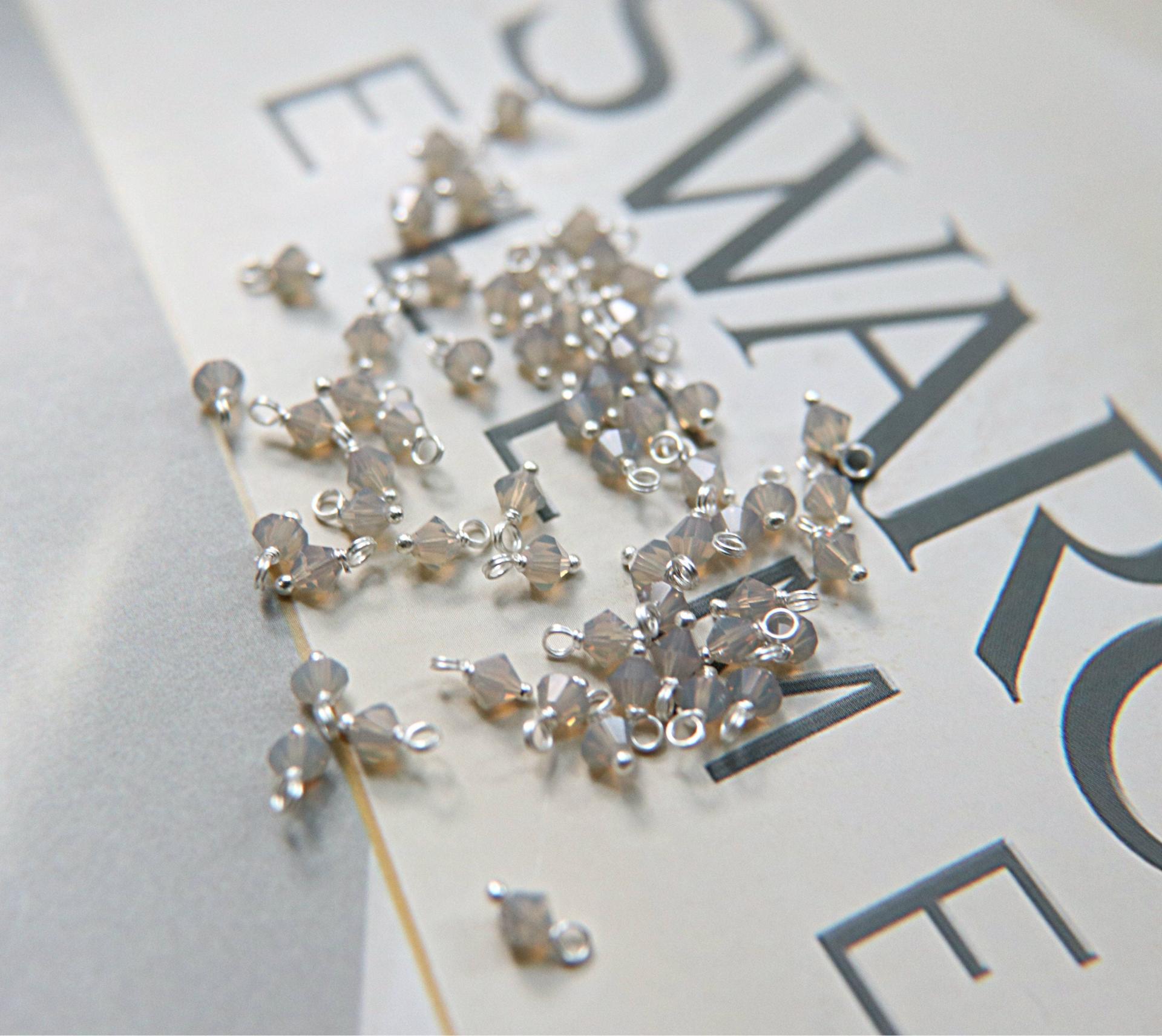 4mm Swarovski Light Grey Opal crystal dangles in Sterling Silver wire wrapped- charms- drops- jewelry making 36/72/144/432/1000Pieces