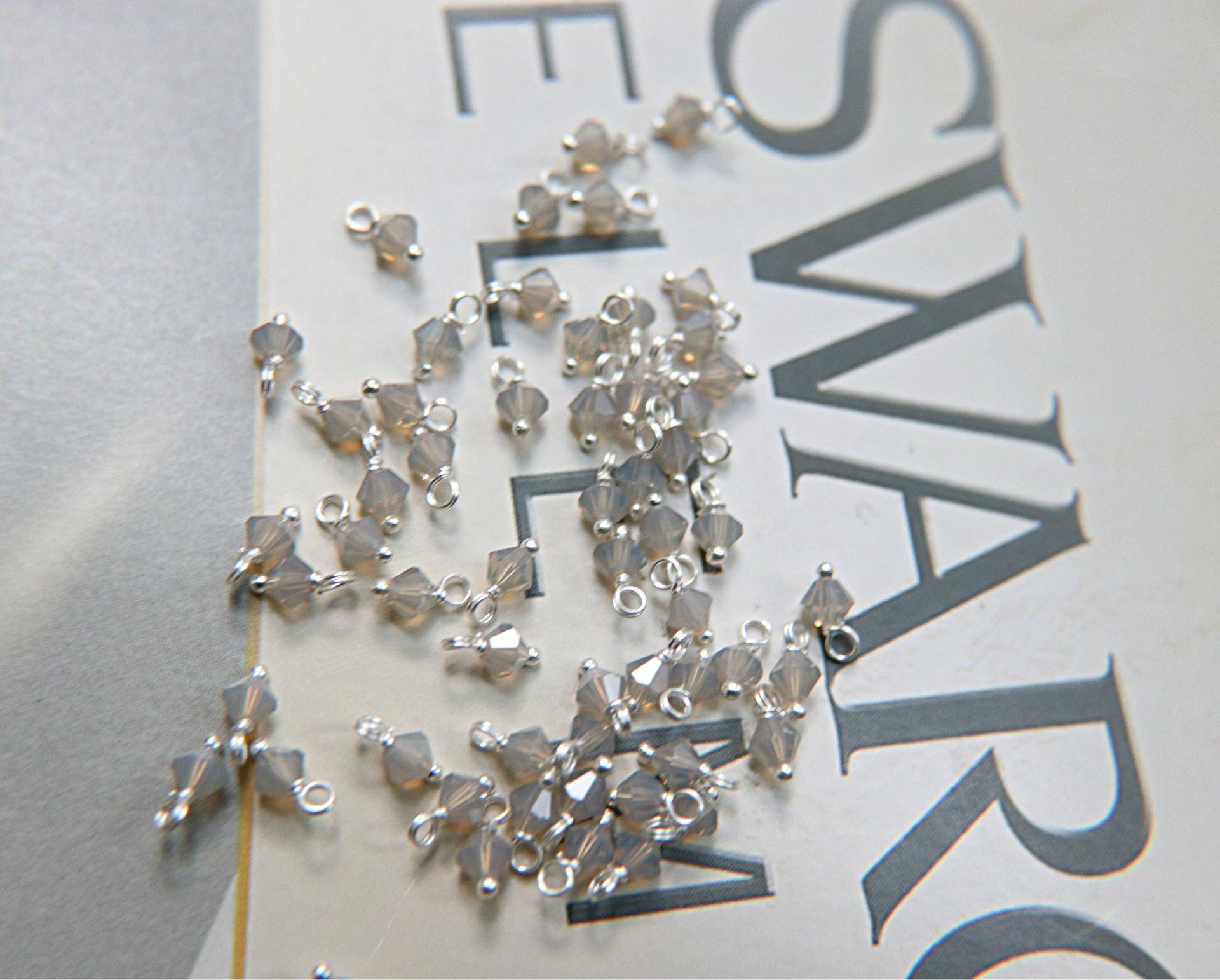 4mm Swarovski Light Grey Opal crystal dangles in Sterling Silver wire wrapped- charms- drops- jewelry making 36/72/144/432/1000Pieces
