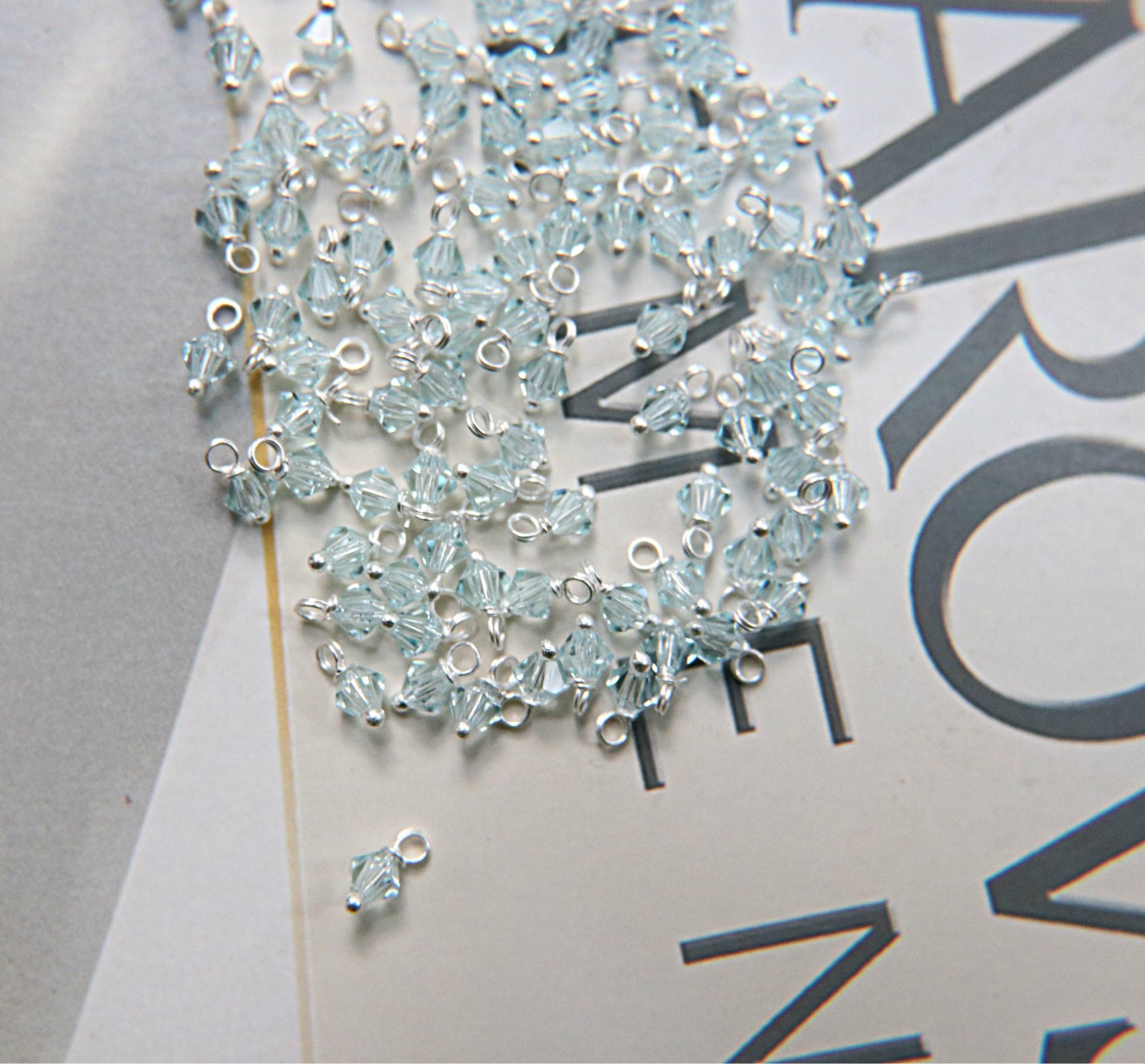 4mm Swarovski Light Azore crystal dangles in Sterling Silver wire wrapped- charms- drops- jewelry making 72/144/432/1000Pieces