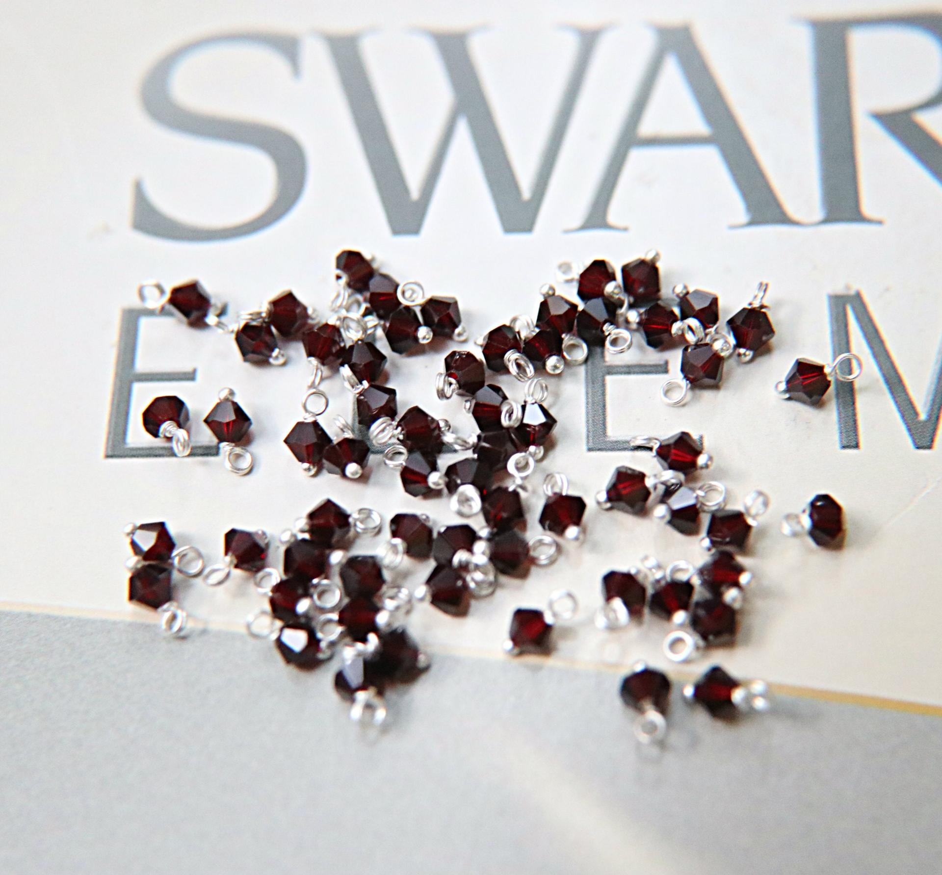 4mm Swarovski Garnet crystal dangles in Sterling Silver wire wrapped- charms- drops- jewelry making 72/144/432/1000Pieces