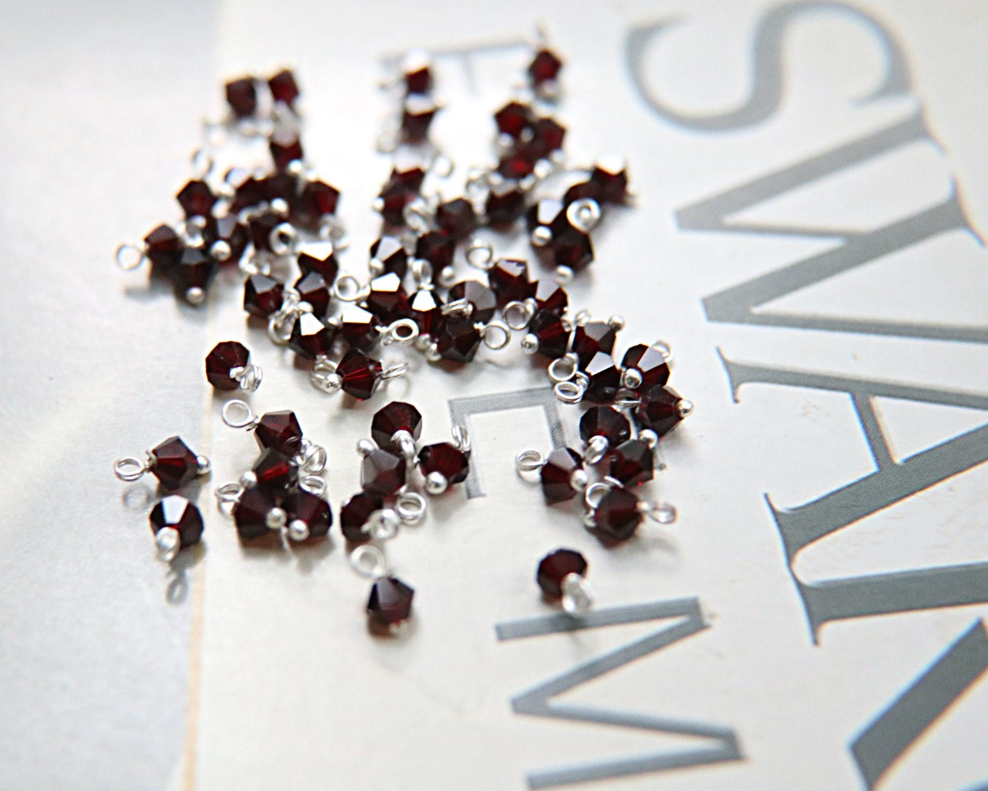 4mm Swarovski Garnet crystal dangles in Sterling Silver wire wrapped- charms- drops- jewelry making 72/144/432/1000Pieces