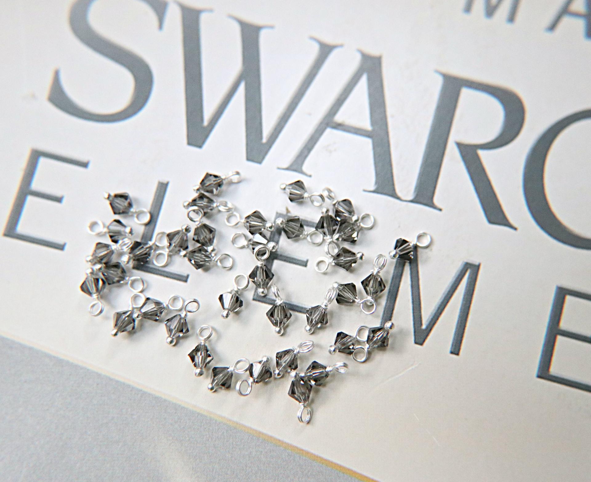 4mm Swarovski Black Diamond crystal dangles in Sterling Silver wire wrapped- charms- drops- jewelry making 72/144/432/1000Pieces