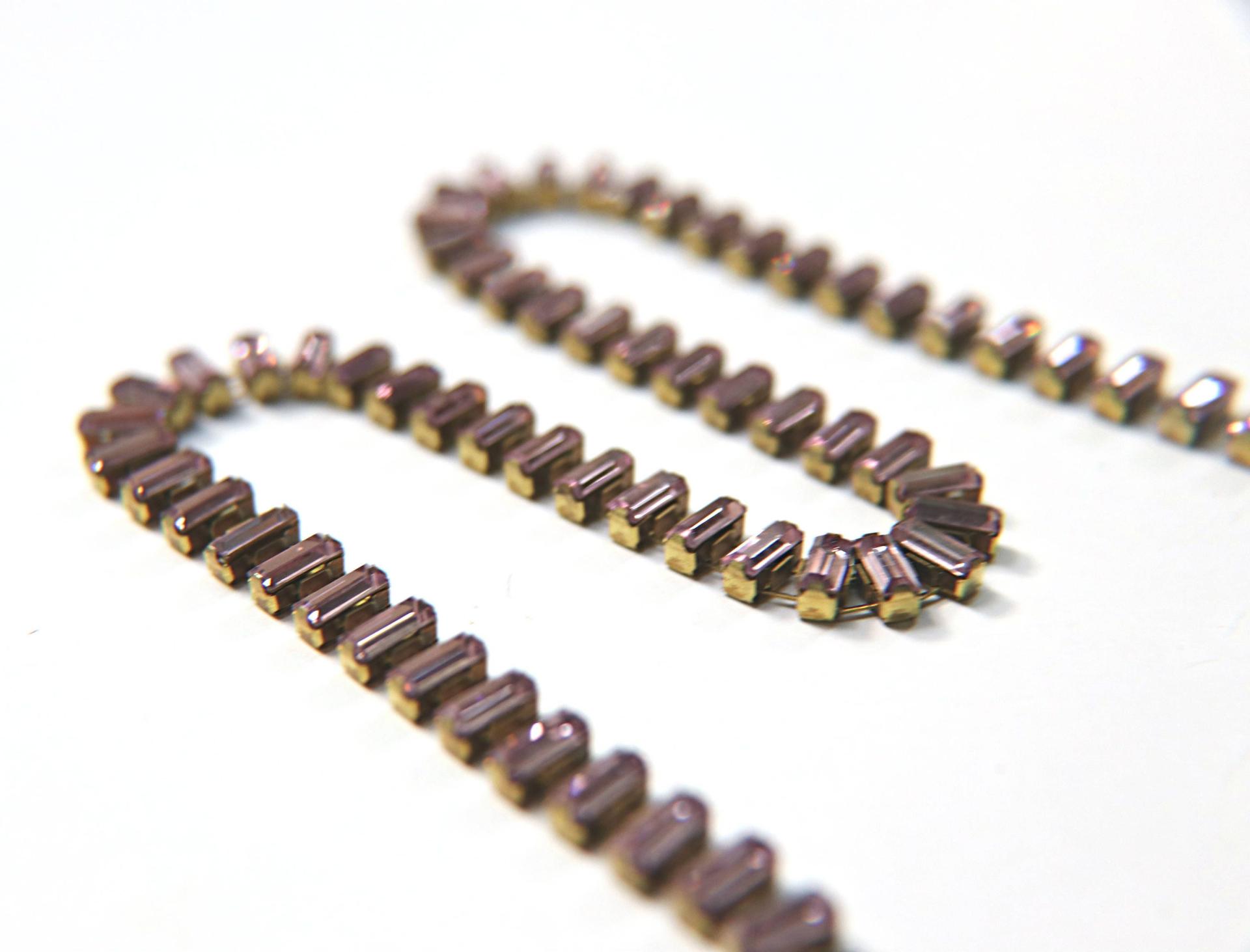 Swarovski Snake Baguette chain 7x3 mm in Light Amethyst (212) settings in Brass 0.5/1/2 Meters Bridal Supplies|Jewelry Making|Decoration