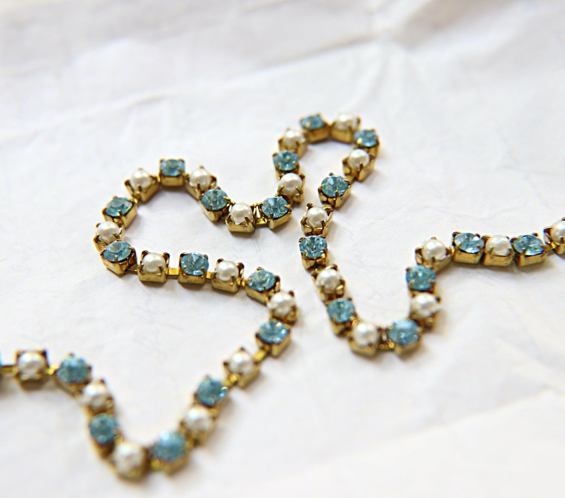 16ss Vintage Swarovski Rhinestone Chain in Aquamarine and Pearl (4mm) 0.5/1/2/5/15 Meters Wedding Bridal Supplies|Jewelry Making|Decoration
