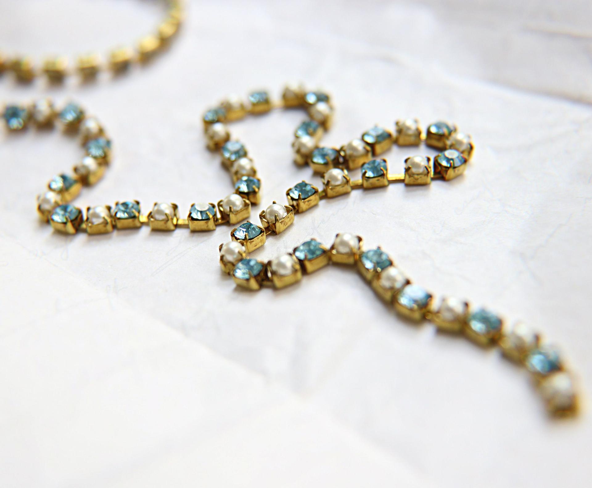 16ss Vintage Swarovski Rhinestone Chain in Aquamarine and Pearl (4mm) 0.5/1/2/5/15 Meters Wedding Bridal Supplies|Jewelry Making|Decoration