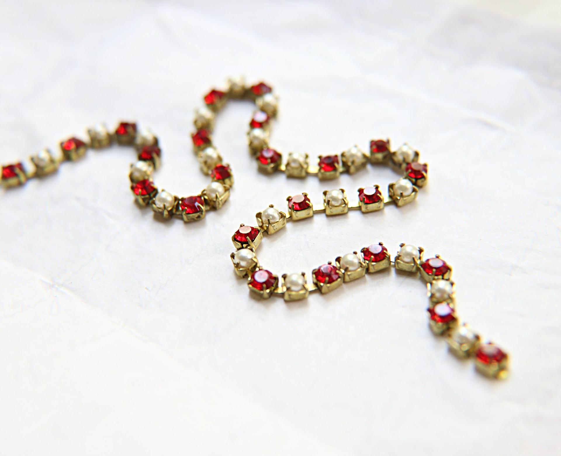 16ss Vintage Swarovski Rhinestone Chain Light Siam and Pearl (4mm) 0.5/1/2/5/15 Meters Wedding Bridal Supplies|Jewelry Making|Decoration