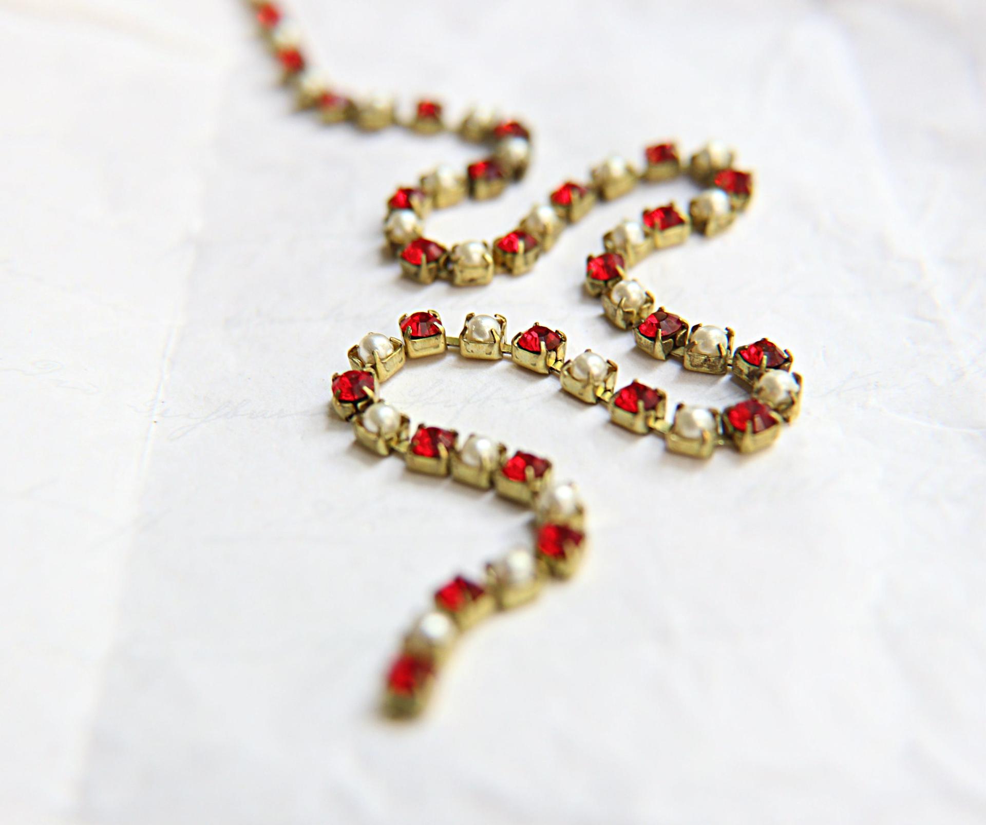 16ss Vintage Swarovski Rhinestone Chain Light Siam and Pearl (4mm) 0.5/1/2/5/15 Meters Wedding Bridal Supplies|Jewelry Making|Decoration