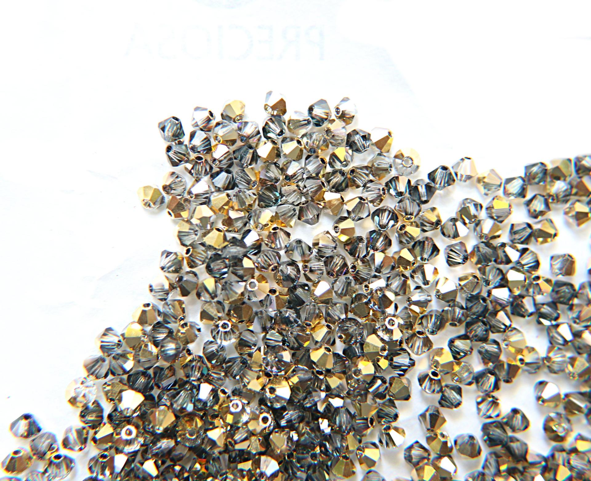 4mm Crystal Aurum Half Preciosa Bicones 36/72/144/432/720 Pieces Jewelry making beads, golden beads, rare findings, vintage supplies