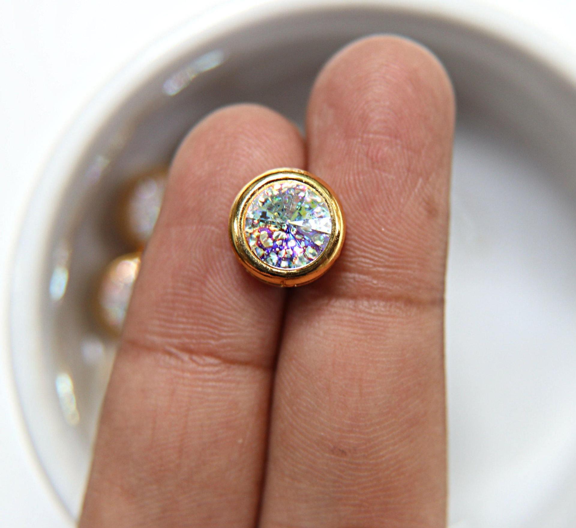 Swarovski 39ss Rivoli Sewon Settings in Crystal White Patina 6/12/36 Pieces GOLD SETTINGS jewelry making, embroidery materials, vintage