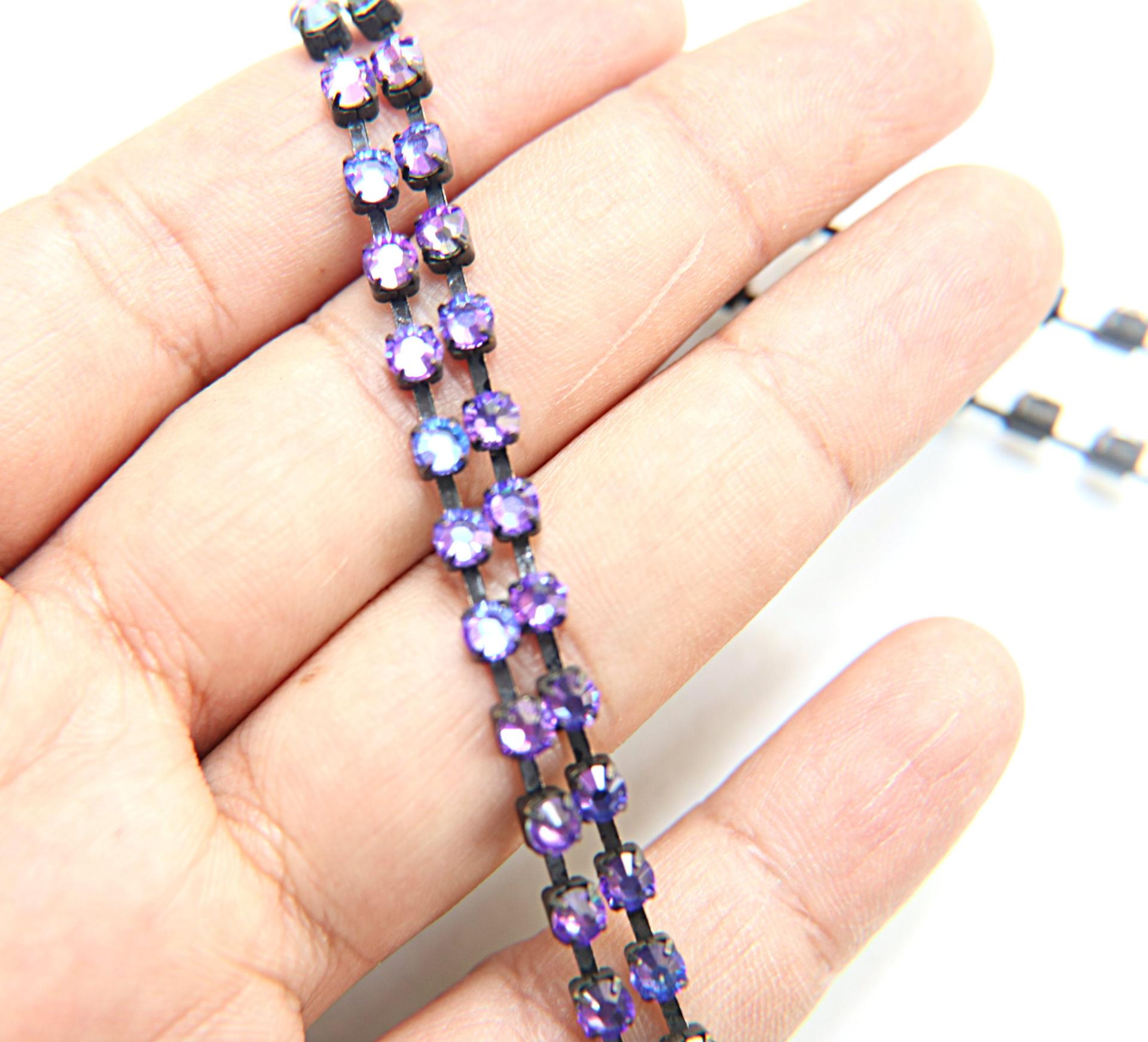 16ss Swarovski 2088 Chain Flat Back Crystal Heliotrope 4mm 0.5/1/2/5 Meters Vintage Black Settings Wedding Supplies|Jewelry Making