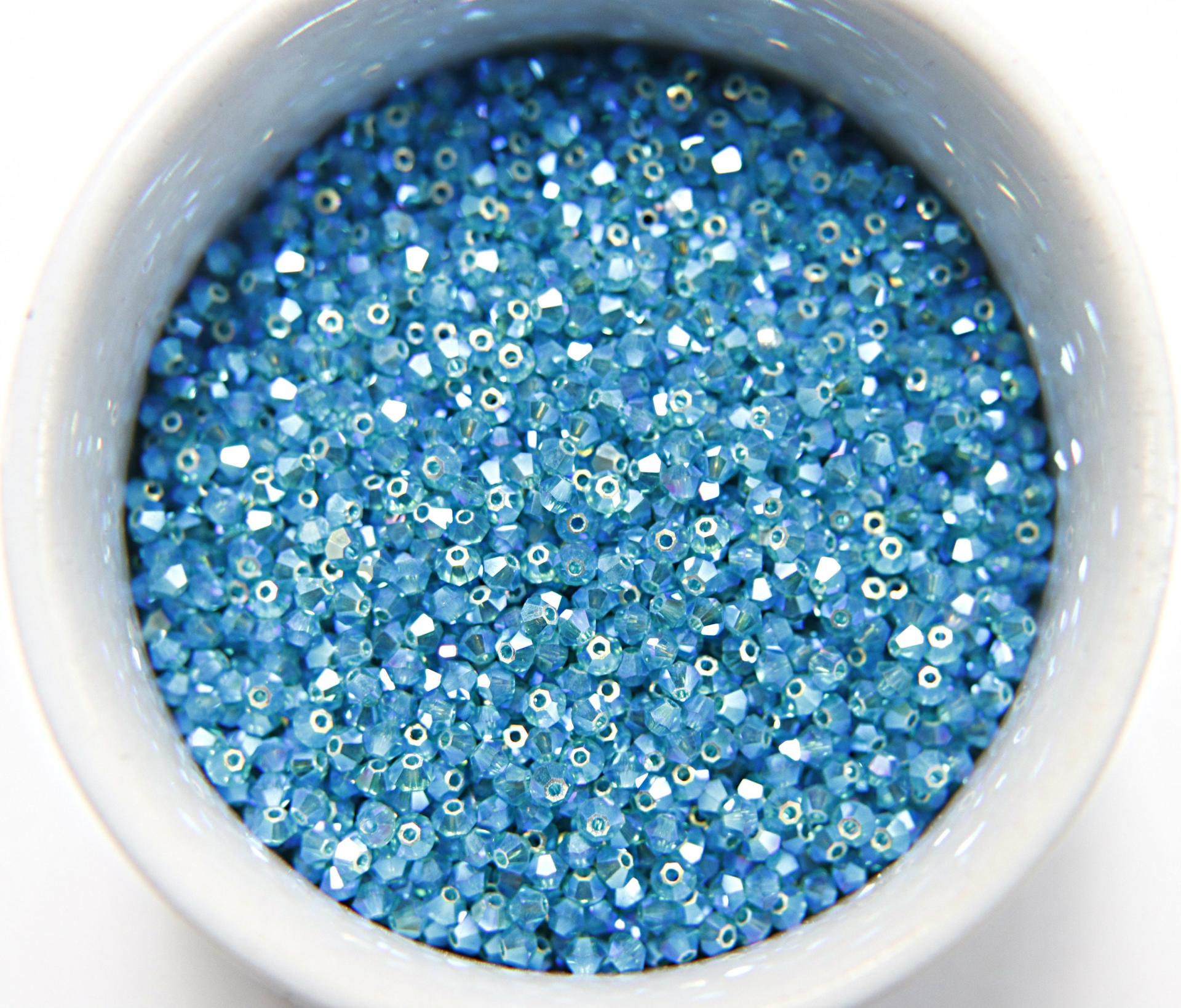 Swarovski (3/4mm) Blue Zircon AB 2X FC Bicones Rainbow Beads 36/72/144/432/720 Pieces rainbow beads, jewelry making, couture embellishments