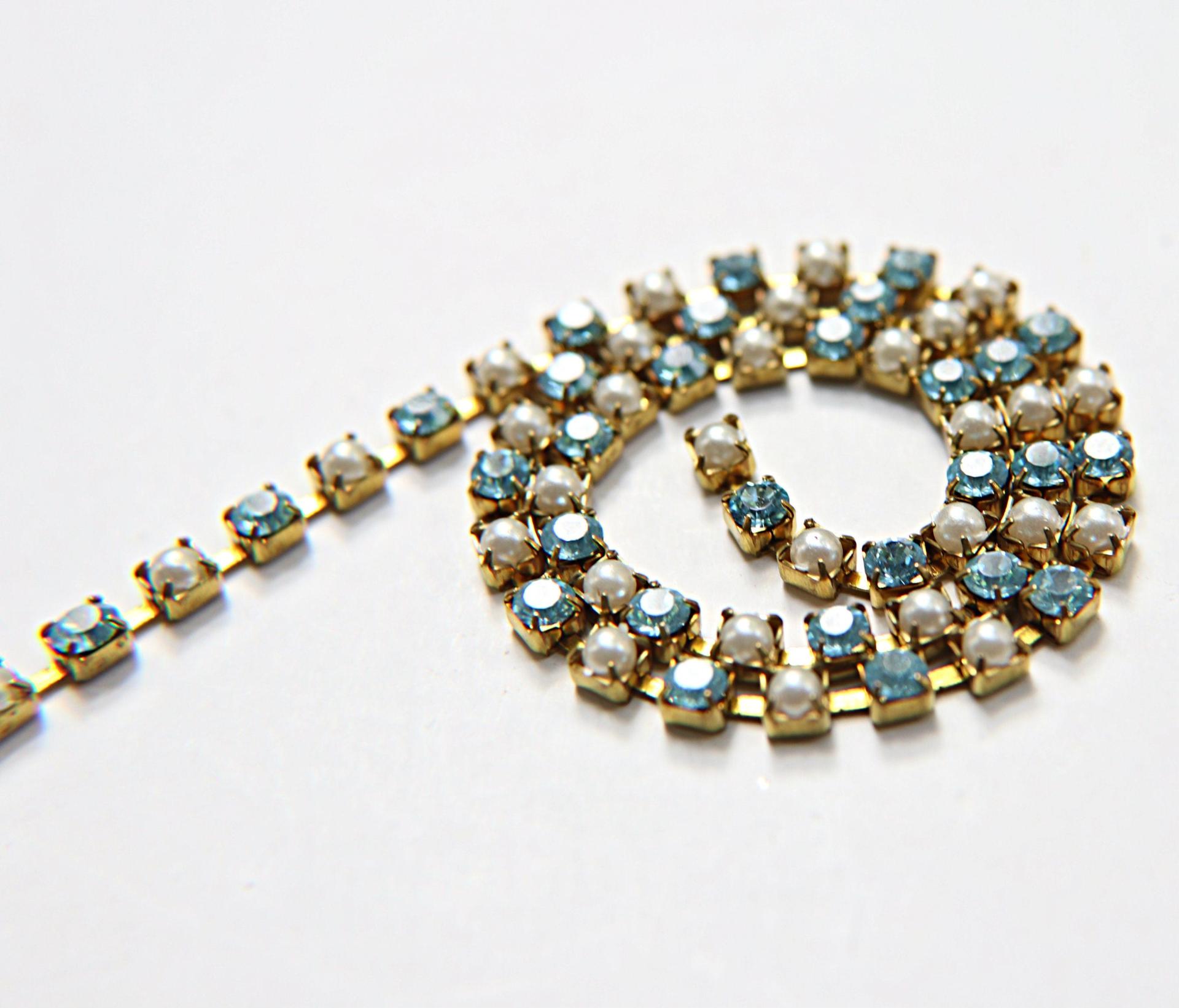 16ss Vintage Swarovski Rhinestone Chain in Aquamarine and Pearl (4mm) 0.5/1/2/5/15 Meters Wedding Bridal Supplies|Jewelry Making|Decoration