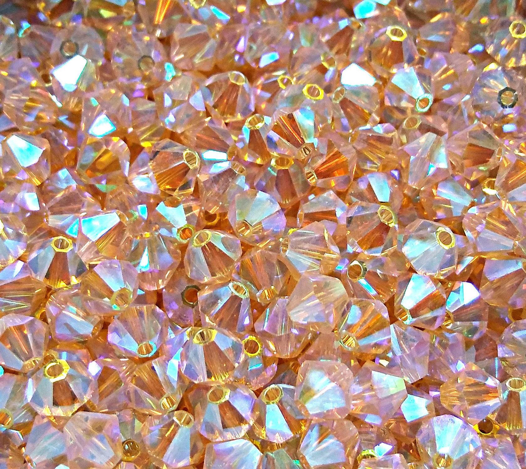 Swarovski (3/4mm) Light Peach AB 2X FC Bicones Beads Rainbow 36/72/144/432/720 Pieces rainbow beads, jewelry making, couture embellishments