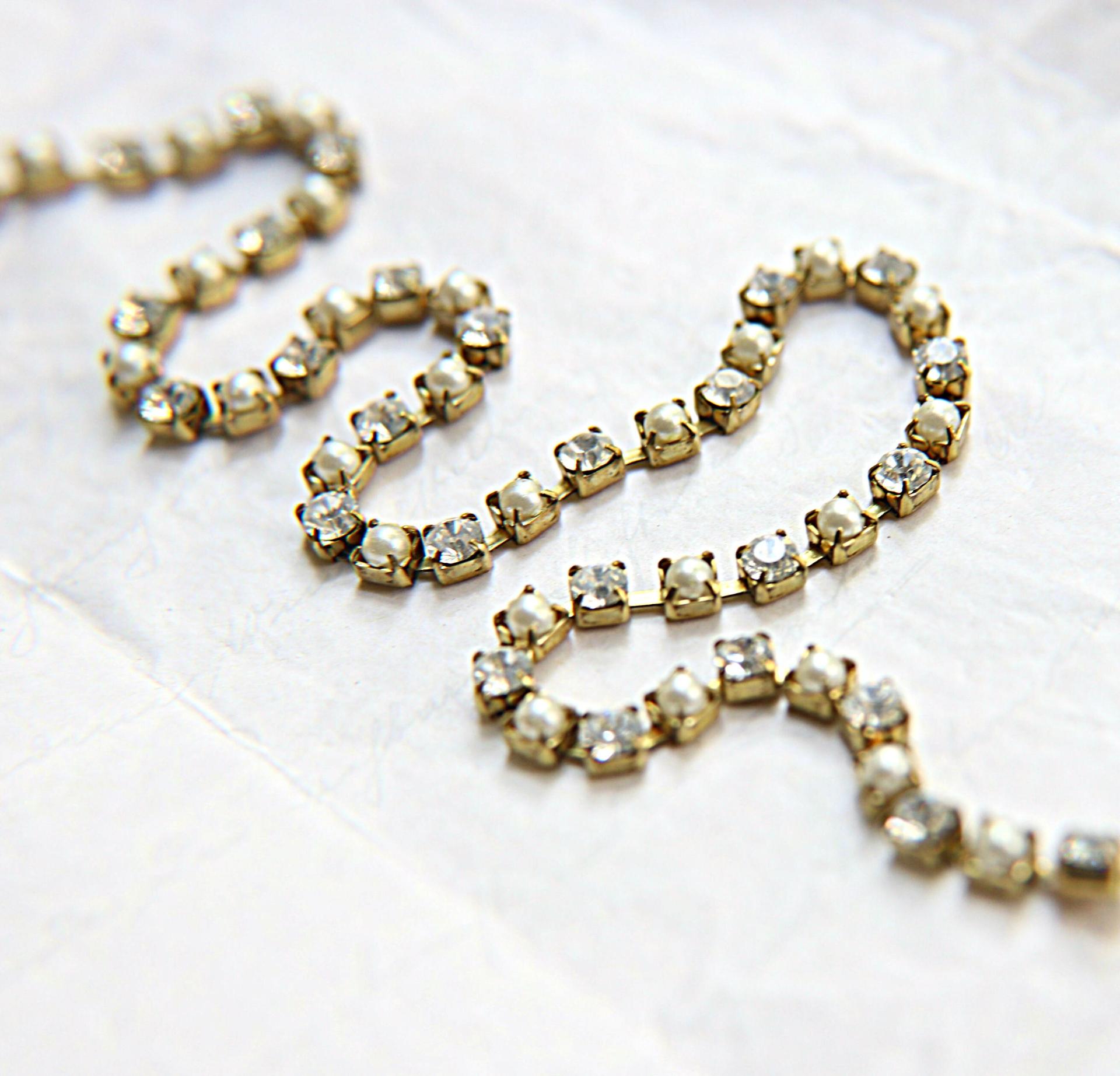 16ss Vintage Swarovski Rhinestone Chain in Crystal and Pearl (4mm) 0.5/1/2/5/15 Meters Wedding Bridal Supplies|Jewelry Making|Decoration