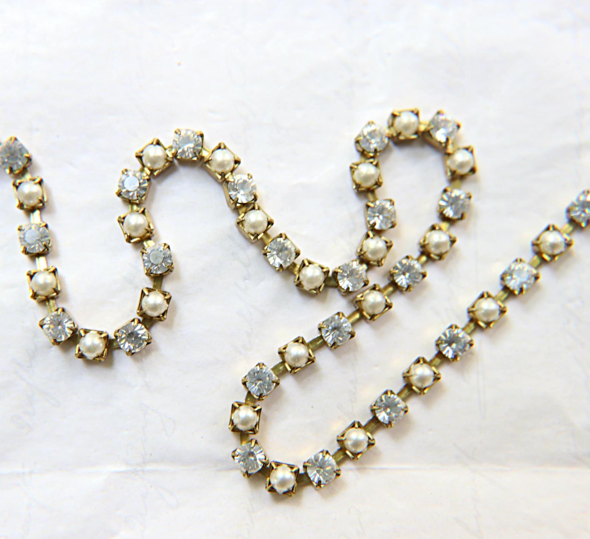 16ss Vintage Swarovski Rhinestone Chain in Crystal and Pearl (4mm) 0.5/1/2/5/15 Meters Wedding Bridal Supplies|Jewelry Making|Decoration