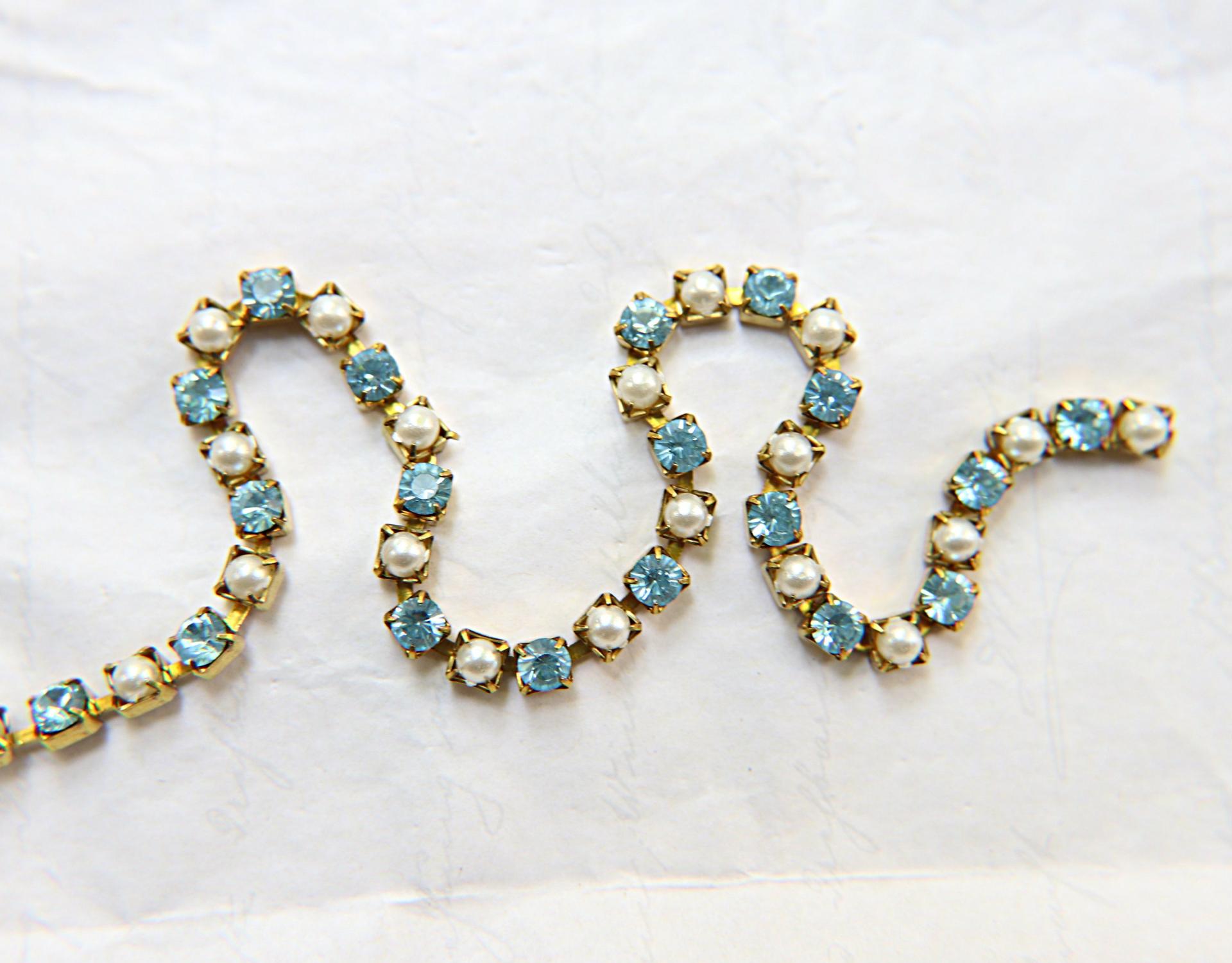 16ss Vintage Swarovski Rhinestone Chain in Aquamarine and Pearl (4mm) 0.5/1/2/5/15 Meters Wedding Bridal Supplies|Jewelry Making|Decoration