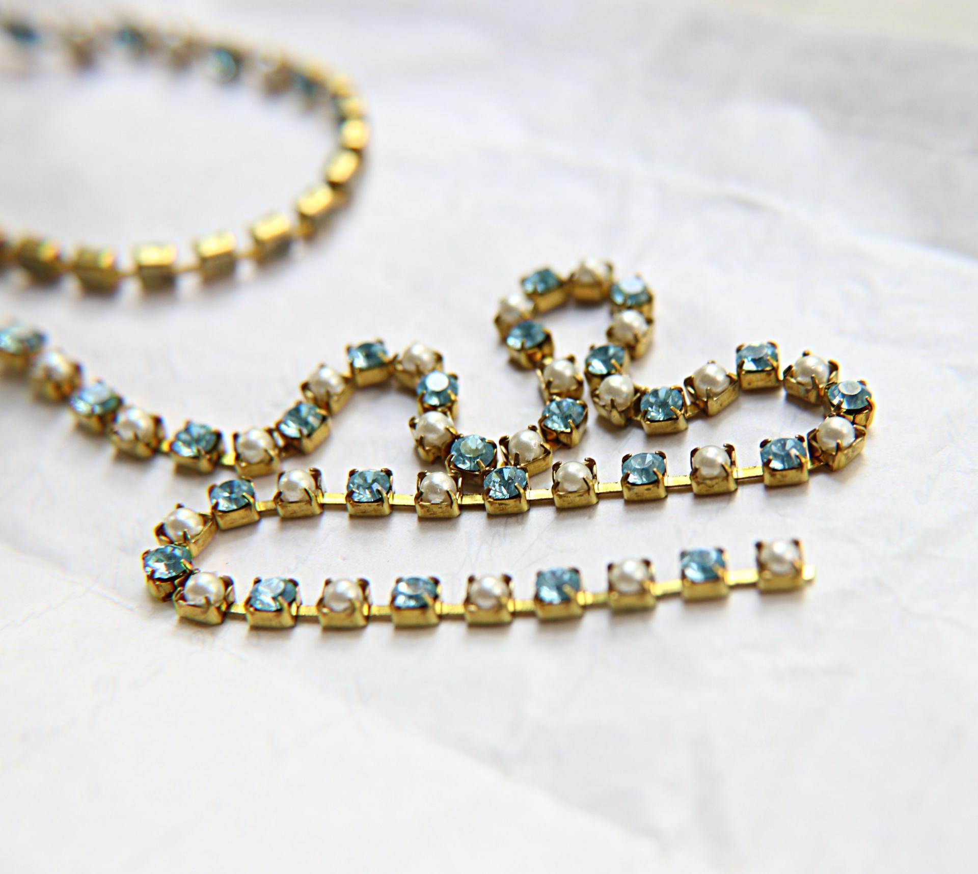 16ss Vintage Swarovski Rhinestone Chain in Aquamarine and Pearl (4mm) 0.5/1/2/5/15 Meters Wedding Bridal Supplies|Jewelry Making|Decoration