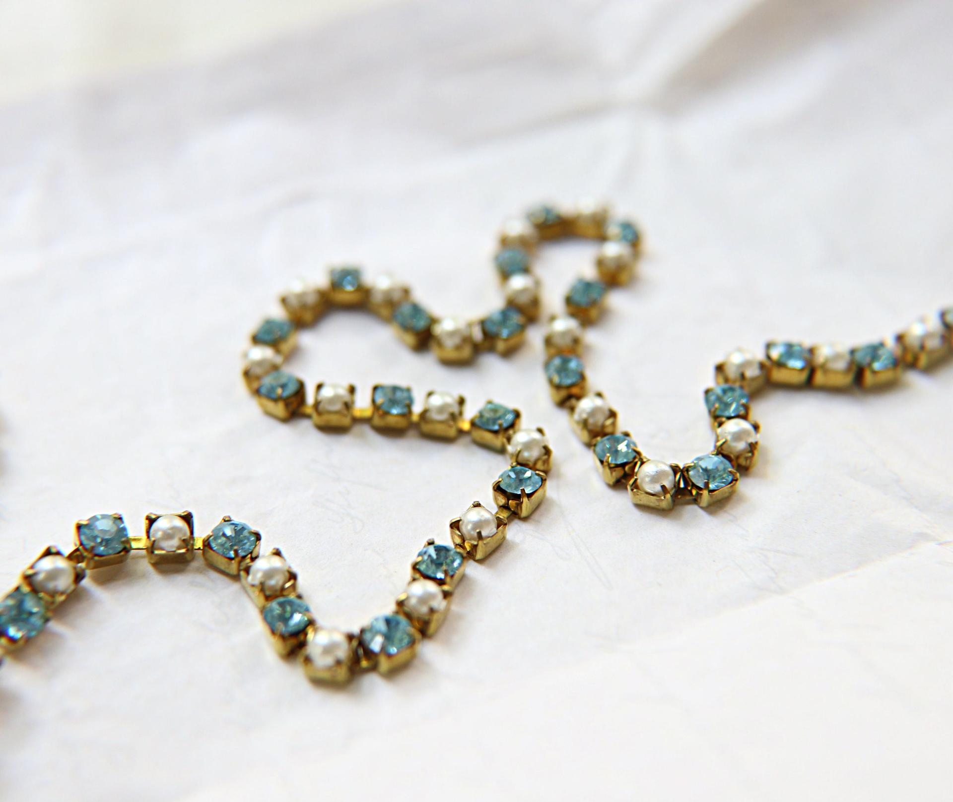 16ss Vintage Swarovski Rhinestone Chain in Aquamarine and Pearl (4mm) 0.5/1/2/5/15 Meters Wedding Bridal Supplies|Jewelry Making|Decoration
