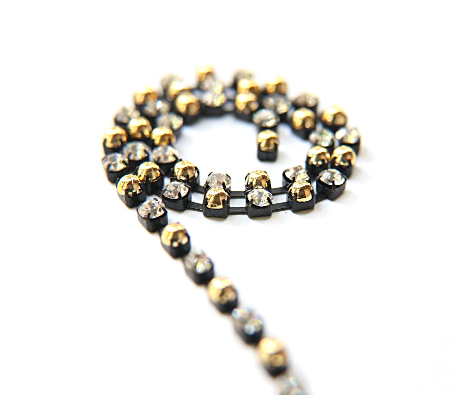 16ss Vintage Swarovski Rhinestone Chain in Crystal and Gold Pearls (4mm) 0.5/1/2/5/15 Meters Wedding Bridal Supplies|Jewelry|Decoration