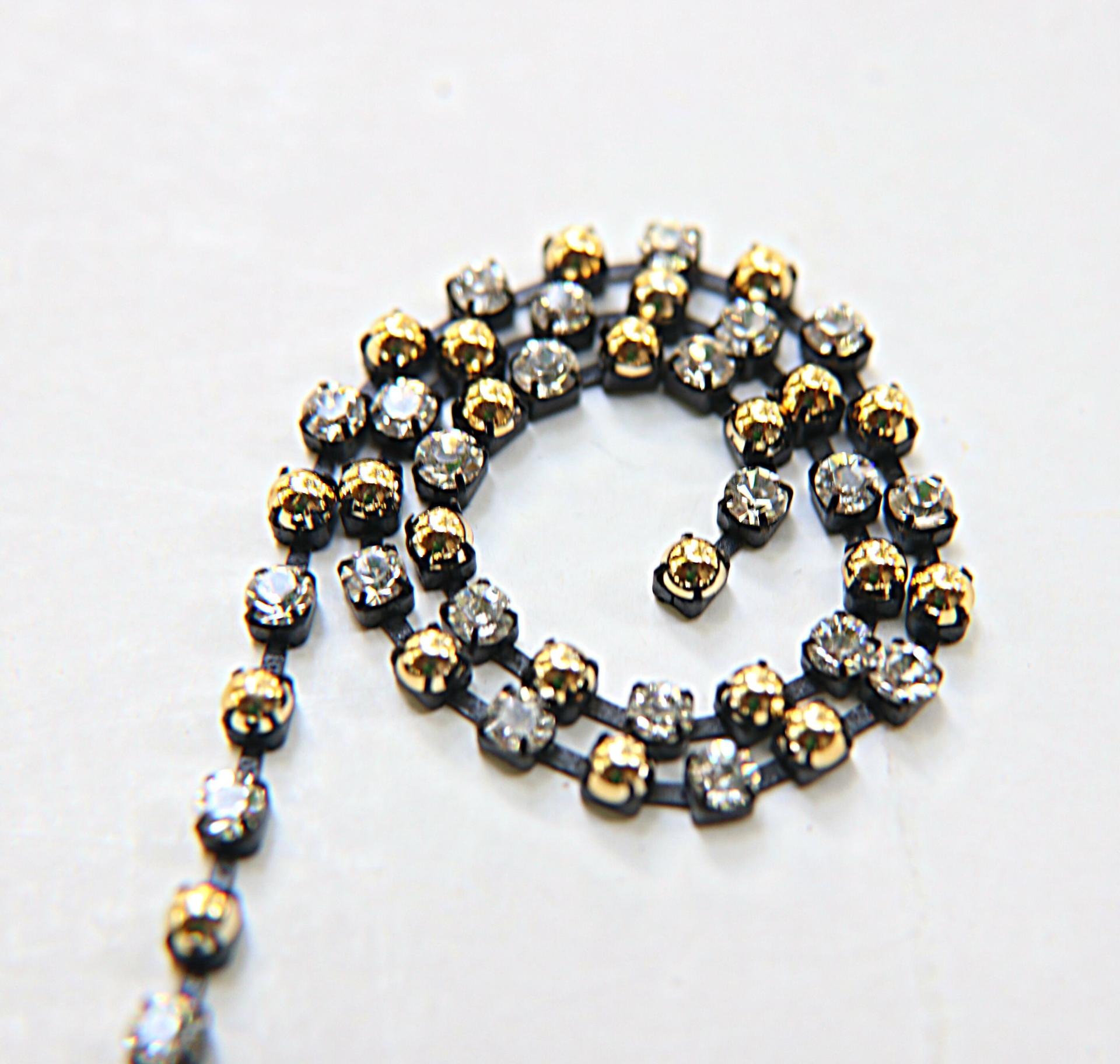 16ss Vintage Swarovski Rhinestone Chain in Crystal and Gold Pearls (4mm) 0.5/1/2/5/15 Meters Wedding Bridal Supplies|Jewelry|Decoration