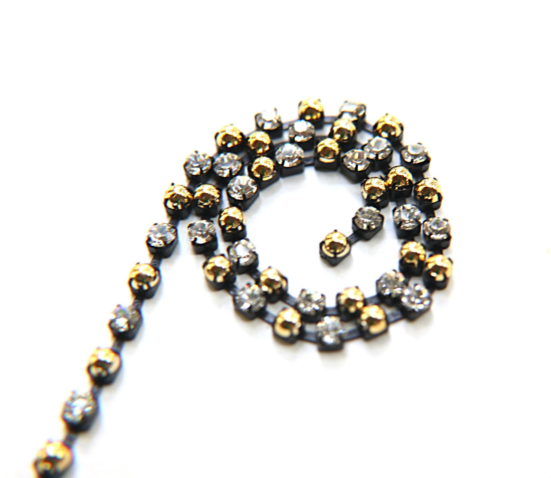 16ss Vintage Swarovski Rhinestone Chain in Crystal and Gold Pearls (4mm) 0.5/1/2/5/15 Meters Wedding Bridal Supplies|Jewelry|Decoration