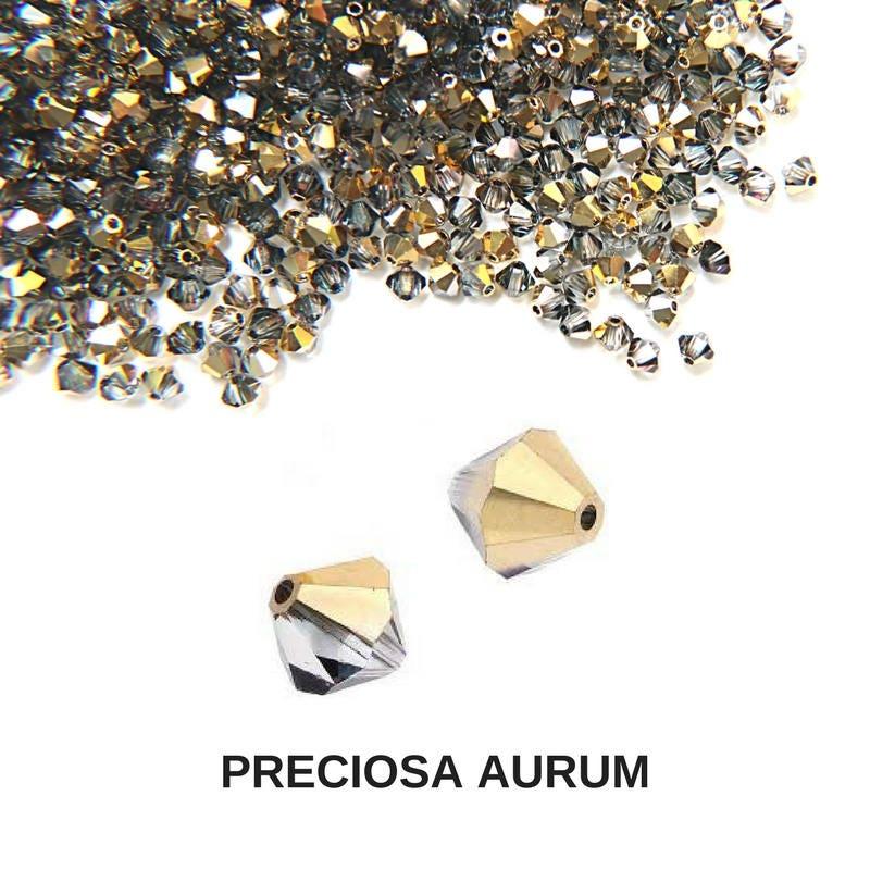 4mm Crystal Aurum Half Preciosa Bicones 36/72/144/432/720 Pieces Jewelry making beads, golden beads, rare findings, vintage supplies