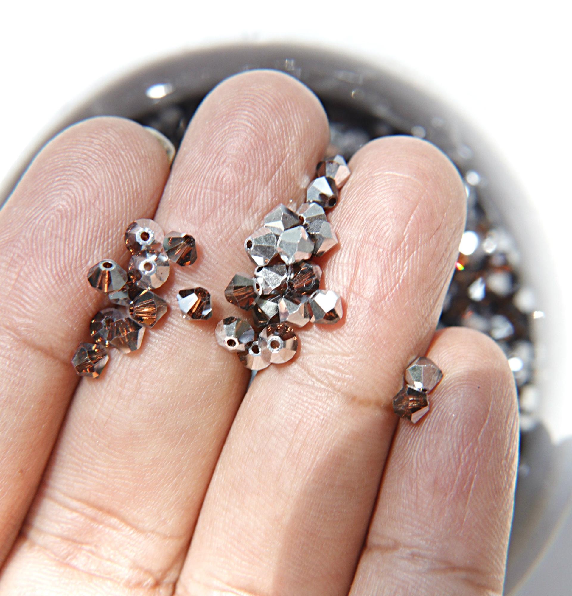 Swarovski (4mm) Smoked Topaz Comet Argent Light Bicones 36/72/144/432/720 Pieces jewelry making findings, craft supplies, PREMIUM MATERIALS