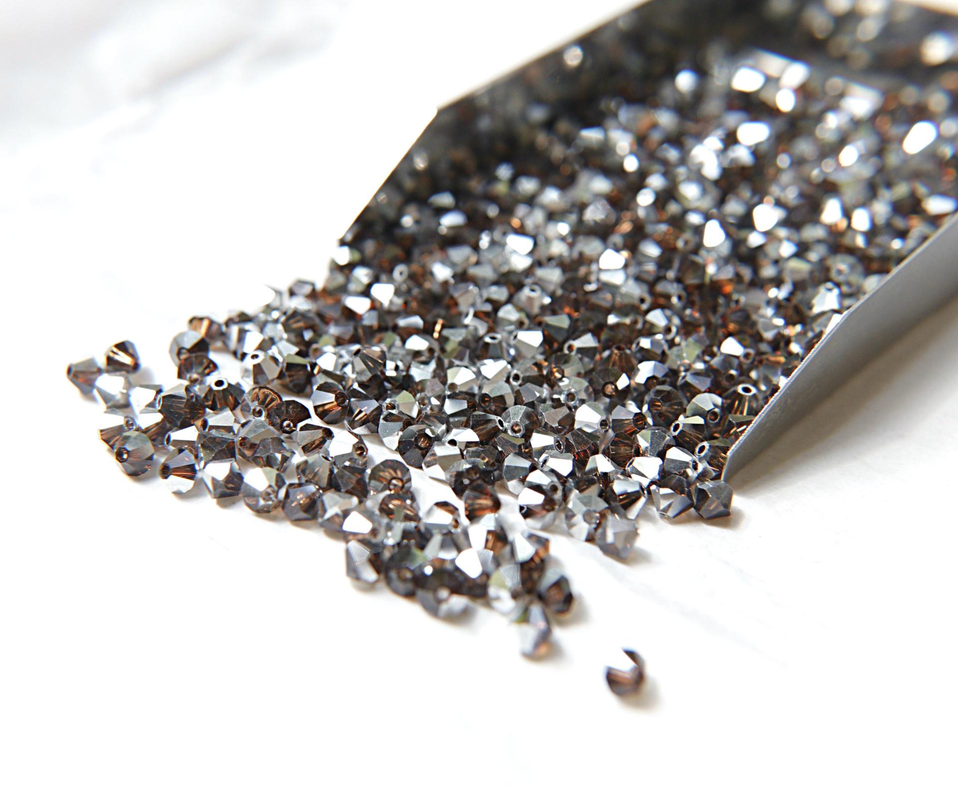 Swarovski (4mm) Smoked Topaz Comet Argent Light Bicones 36/72/144/432/720 Pieces jewelry making findings, craft supplies, PREMIUM MATERIALS