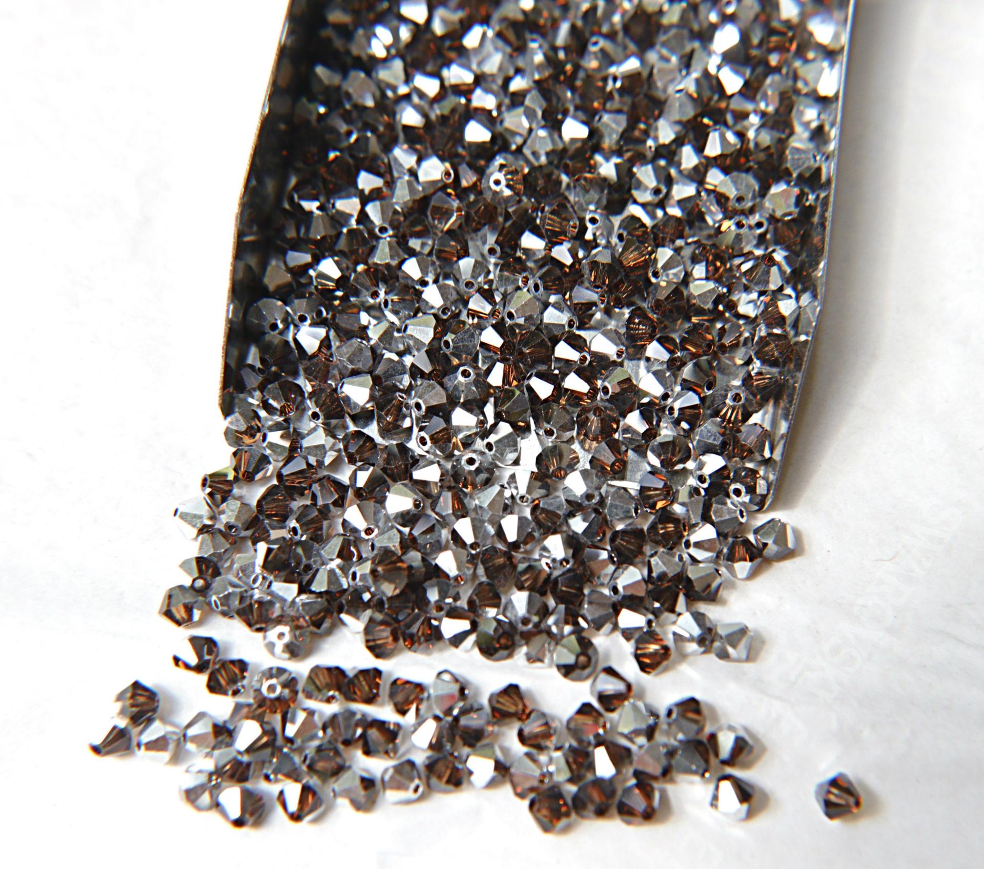 Swarovski (4mm) Smoked Topaz Comet Argent Light Bicones 36/72/144/432/720 Pieces jewelry making findings, craft supplies, PREMIUM MATERIALS