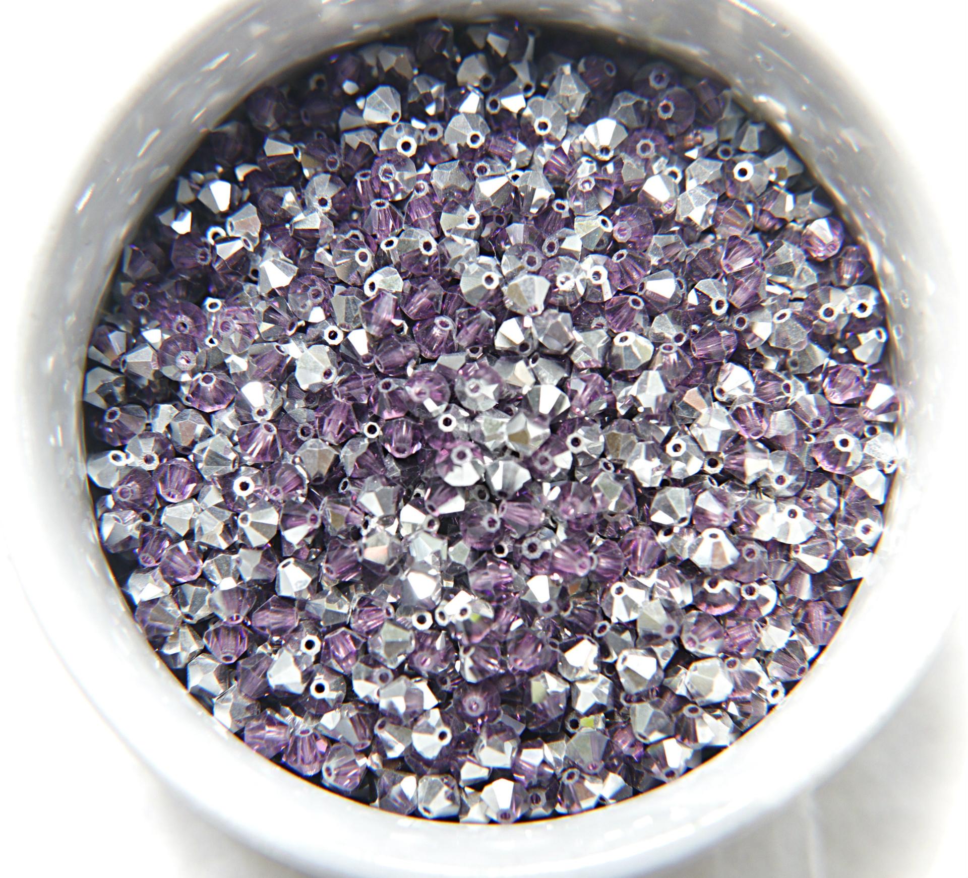 Swarovski (4mm) Amethyst Comet Argent Light Bicones Beads 72/144/432/720 Pieces jewelry making craft supplies, loose beads, vintage findings