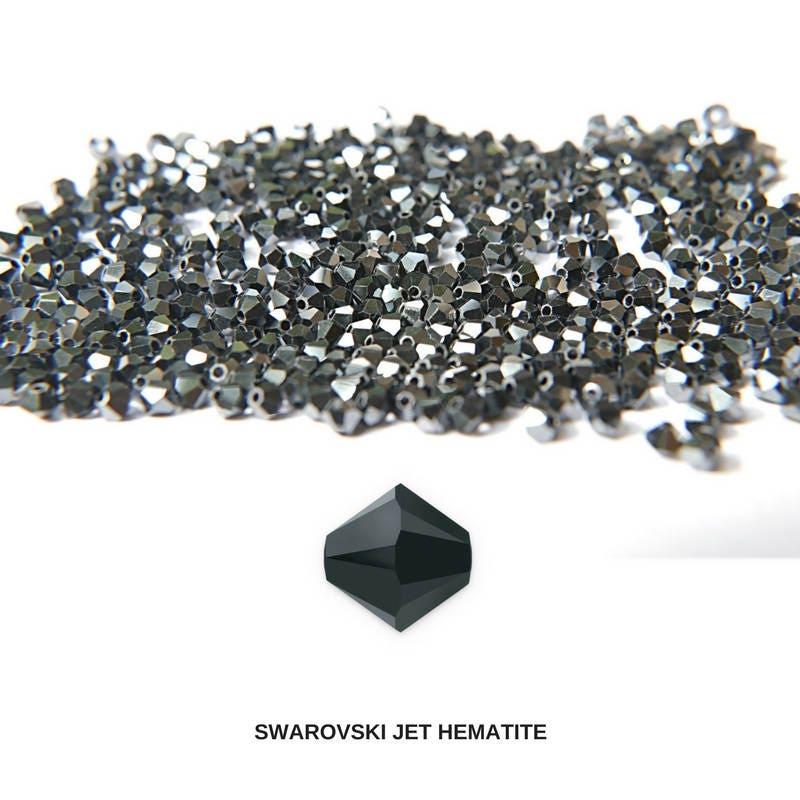 4mm Jet Hematite Swarovski Bicone BEADS 50 Gross rare findings, jewelry making, embroidery materials