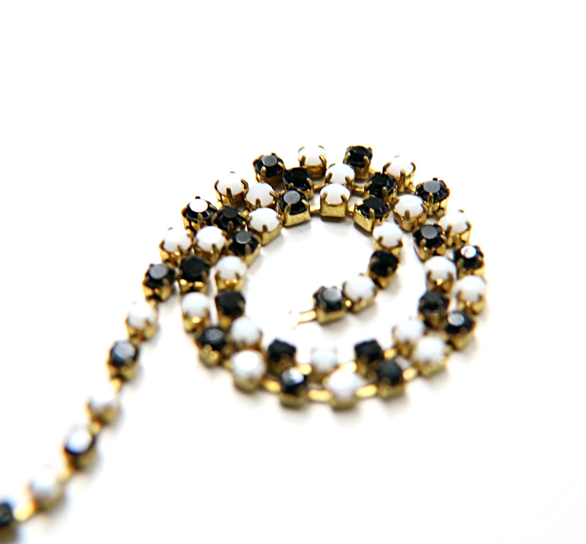 12 SS Rhinestone Chain Vintage Glass Black & White in Brass Settings 3mm 1/2/5/15 Meters