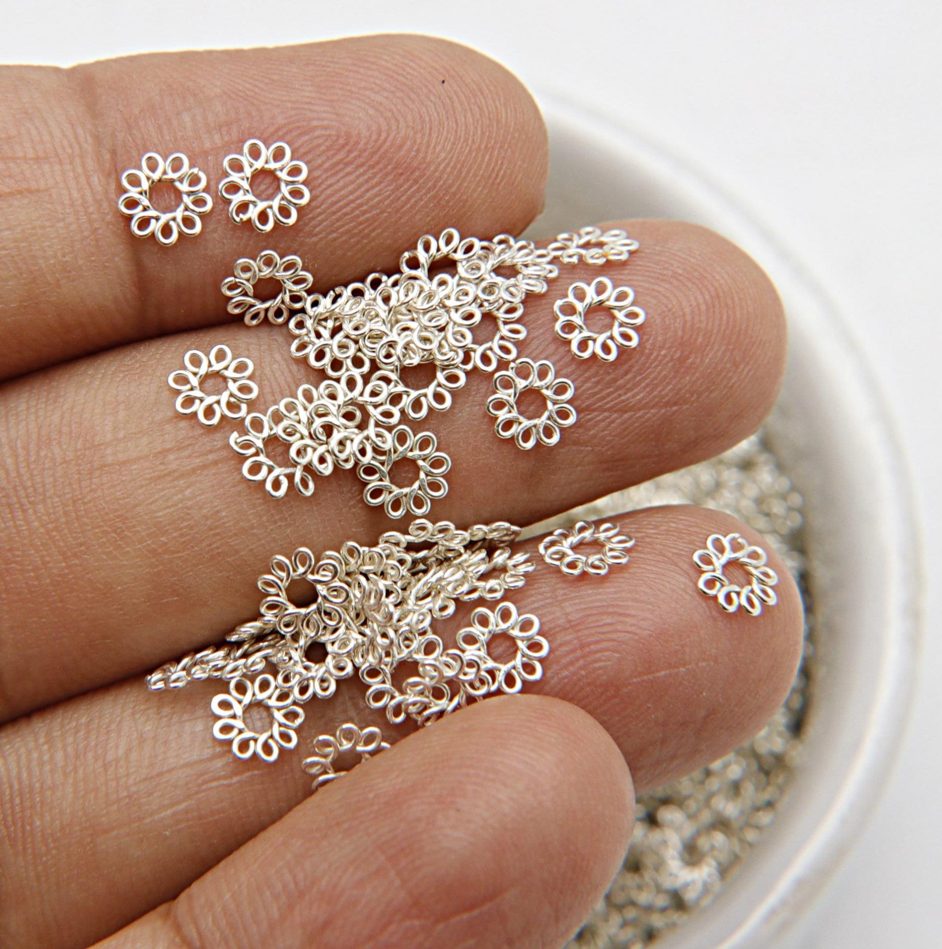 Silver Plated Handmade Brass Flower Beads 5/10/100/500 Grams 4.5/5/5.5 mm Haute Couture embroidery materials, wedding decoration, sequins