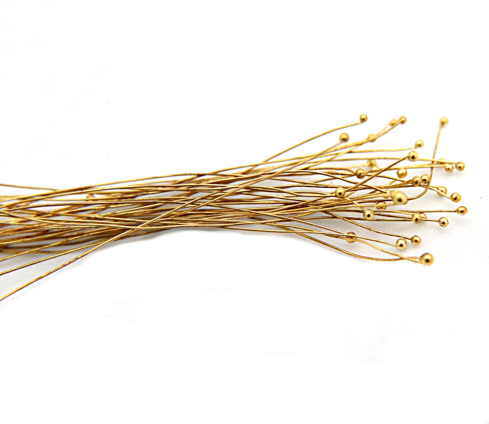 Handmade Brass two Ball Headpins 24/28/30 gauge - 2.75 inch long - 70mm 20/50/150 grams vintage supply, wire craft supply, jewelry making