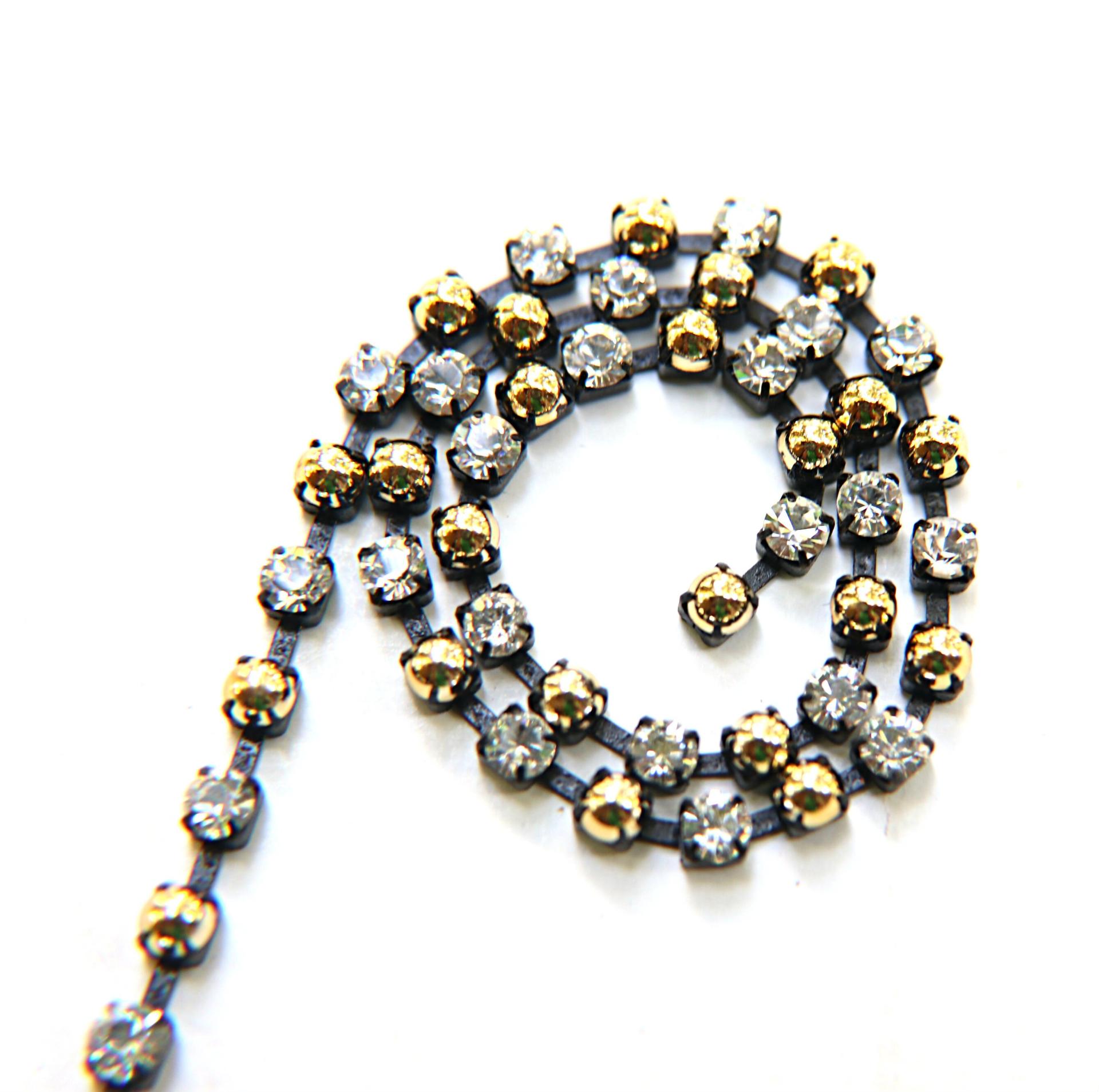 16ss Vintage Swarovski Rhinestone Chain in Crystal and Gold Pearls (4mm) 0.5/1/2/5/15 Meters Wedding Bridal Supplies|Jewelry|Decoration