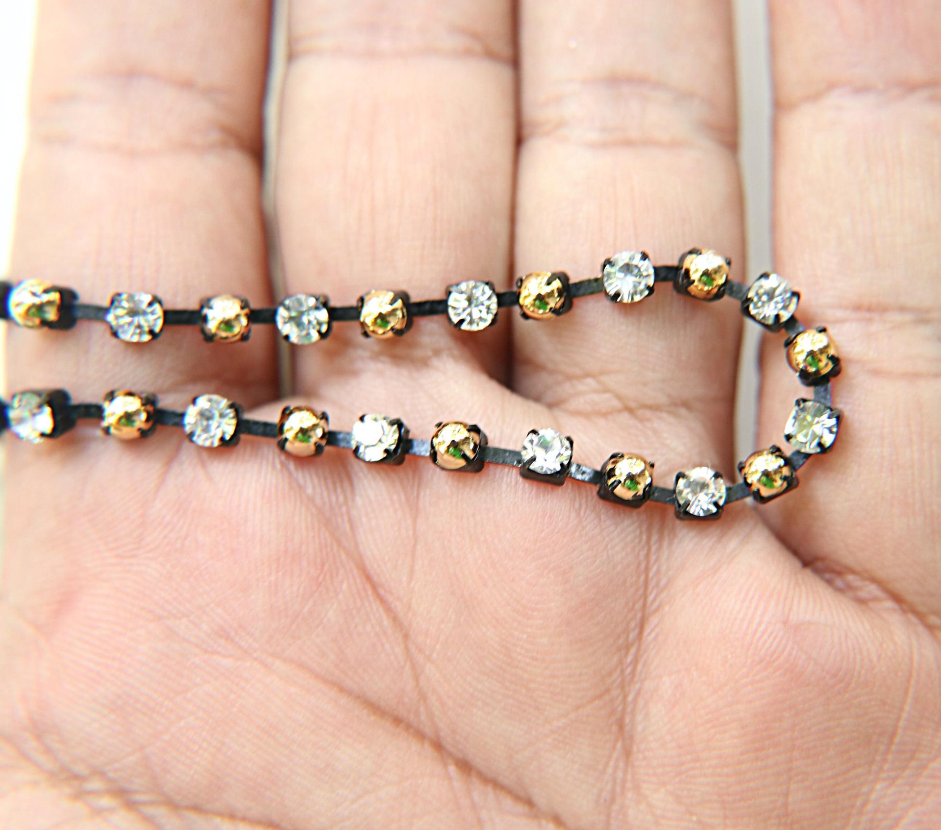 16ss Vintage Swarovski Rhinestone Chain in Crystal and Gold Pearls (4mm) 0.5/1/2/5/15 Meters Wedding Bridal Supplies|Jewelry|Decoration