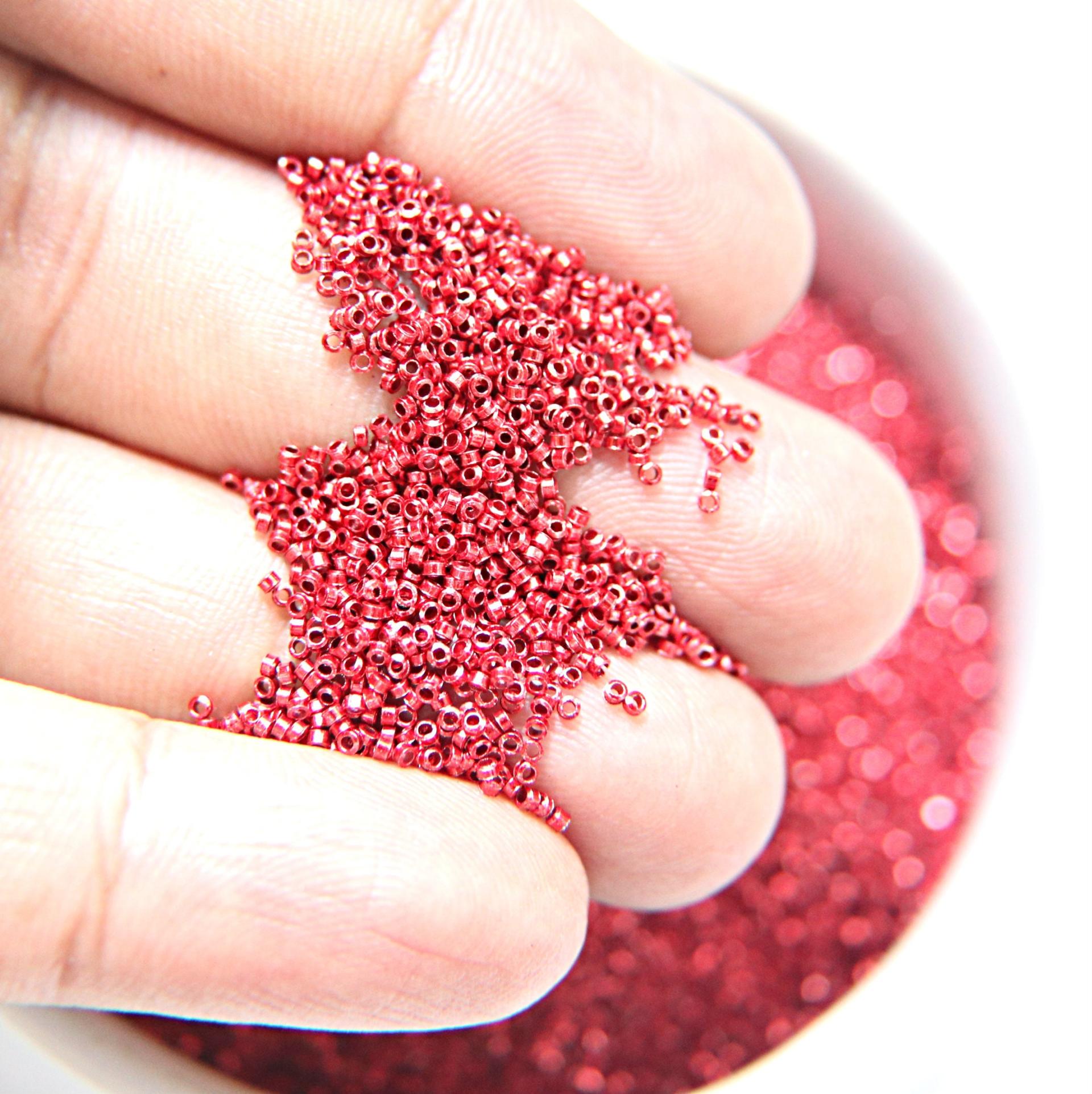 1mm Micro Ruby Red Metallic Plated Tube Beads 5/10/100/500 Grams High Quality Nail Art / Haute Couture Embroidery