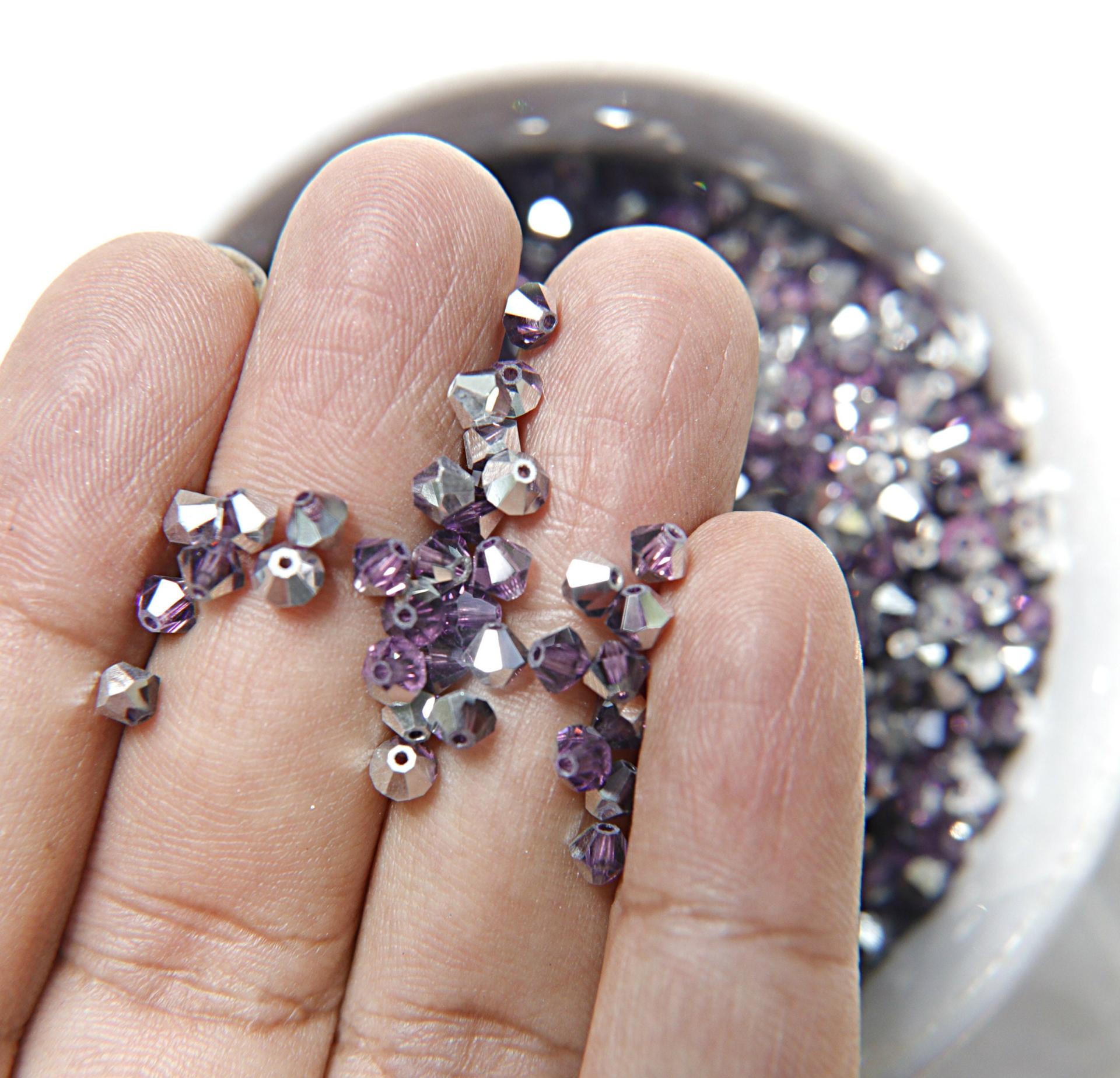 Swarovski (4mm) Amethyst Comet Argent Light Bicones Beads 72/144/432/720 Pieces jewelry making craft supplies, loose beads, vintage findings