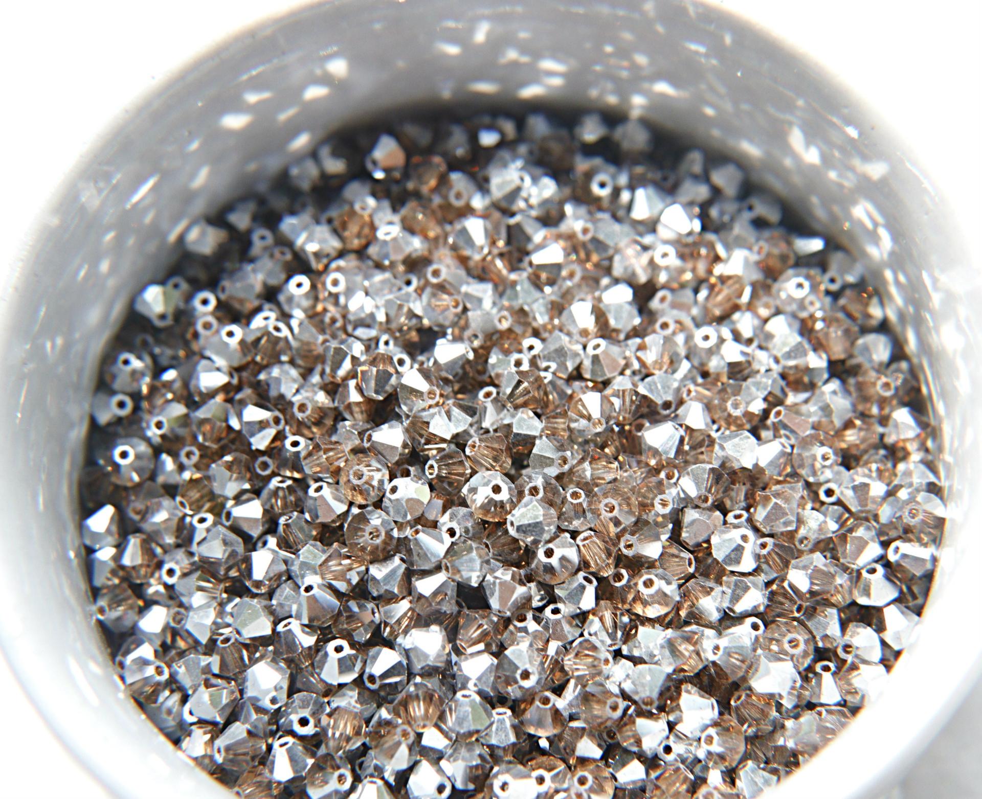 Swarovski (4mm) Light Smoked Topaz Comet Argent Light Bicones Beads 36/72/144/432/720 Pieces VINTAGE SWAROVSKI, jewelry making, embroidery