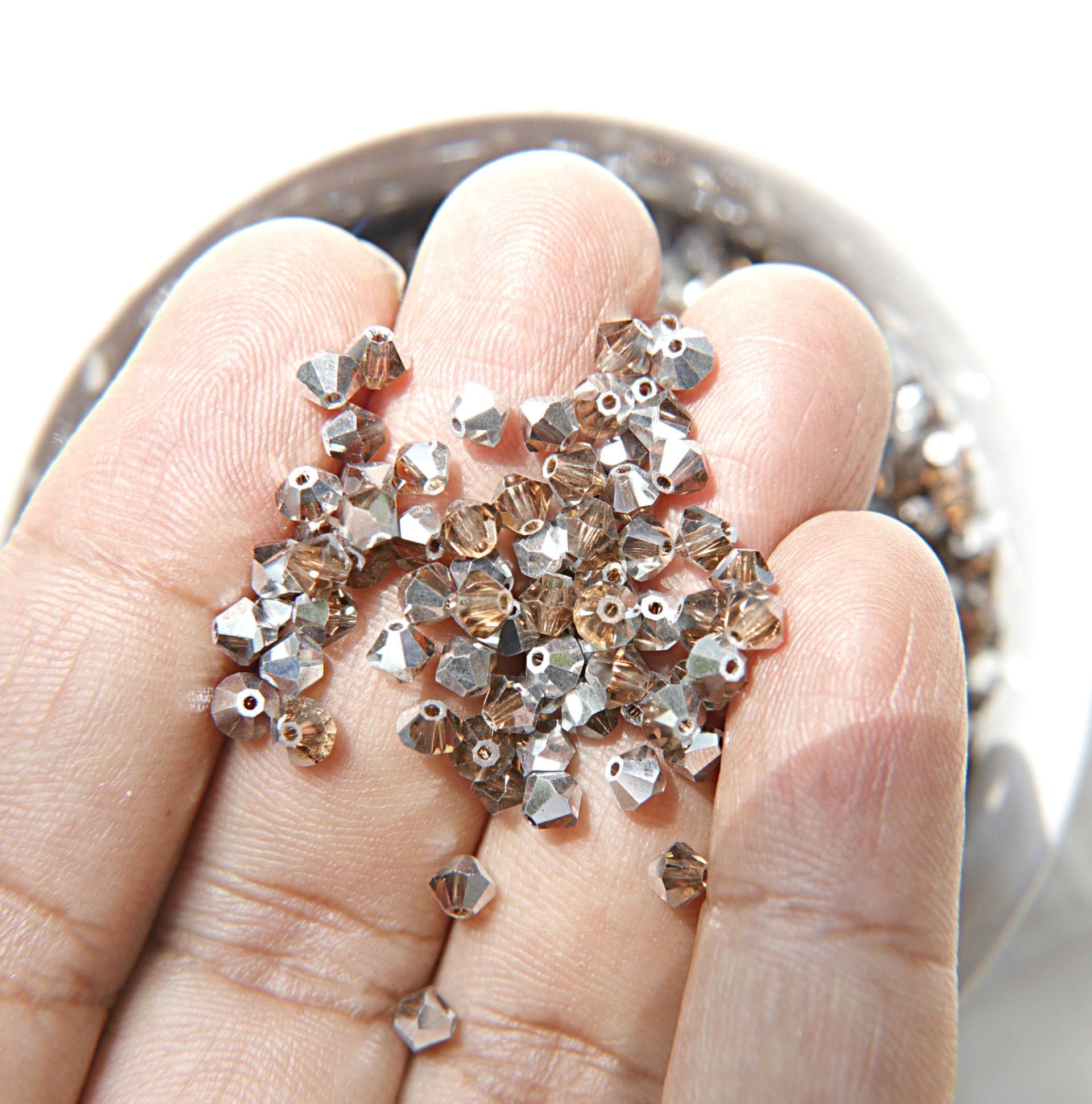 Swarovski (4mm) Light Smoked Topaz Comet Argent Light Bicones Beads 36/72/144/432/720 Pieces VINTAGE SWAROVSKI, jewelry making, embroidery