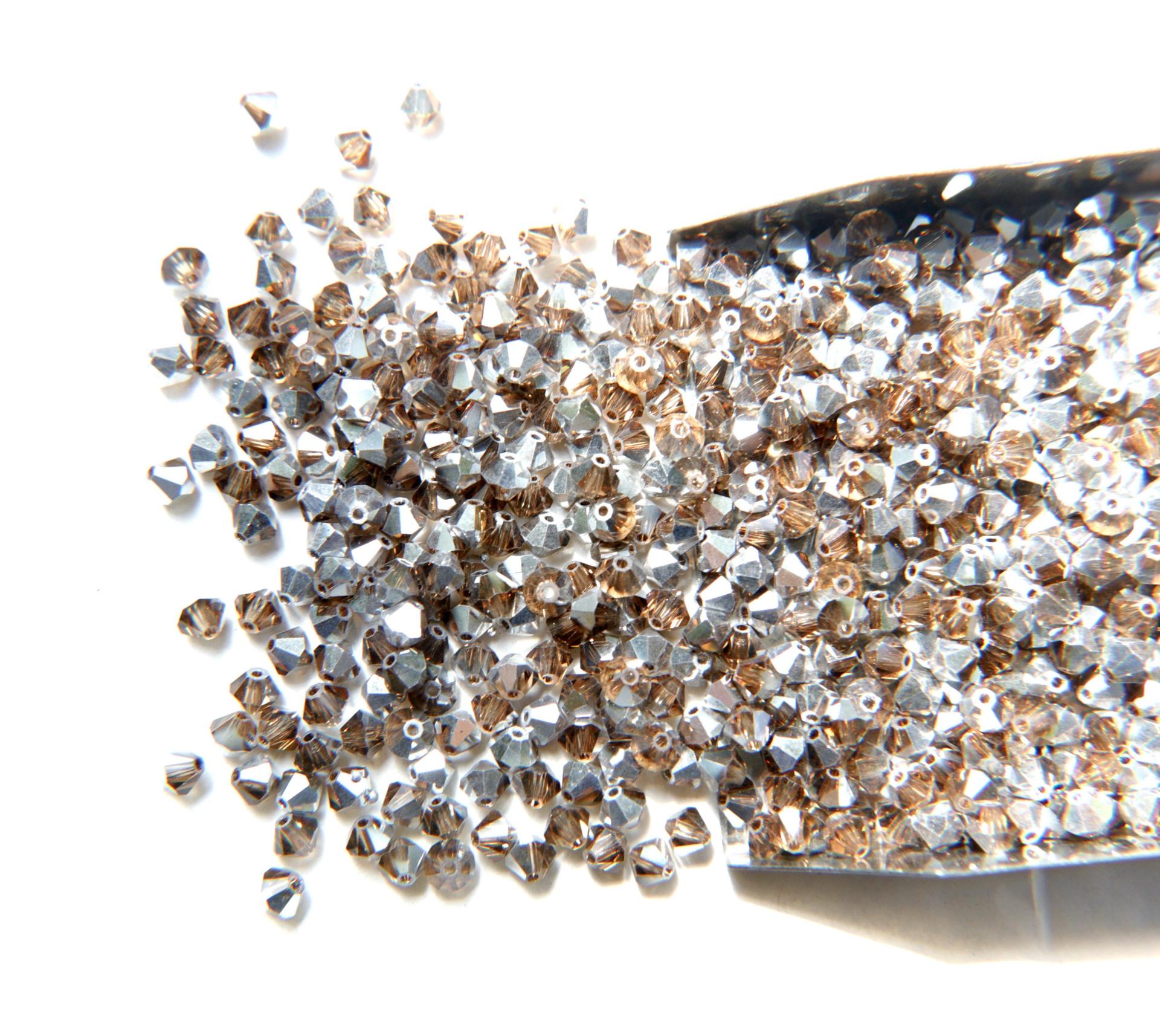 Swarovski (4mm) Light Smoked Topaz Comet Argent Light Bicones Beads 36/72/144/432/720 Pieces VINTAGE SWAROVSKI, jewelry making, embroidery